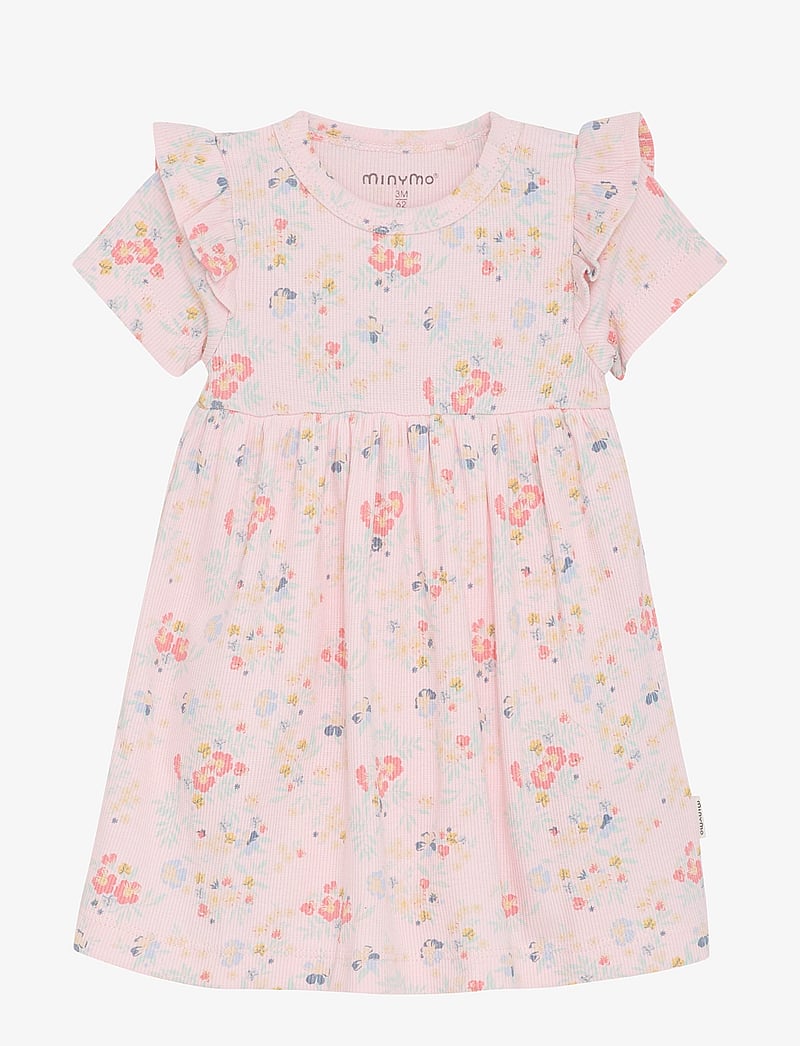 Minymo - Dress SS AOP Rib - Ärmlösa babyklänningar - rosen quartz - 0