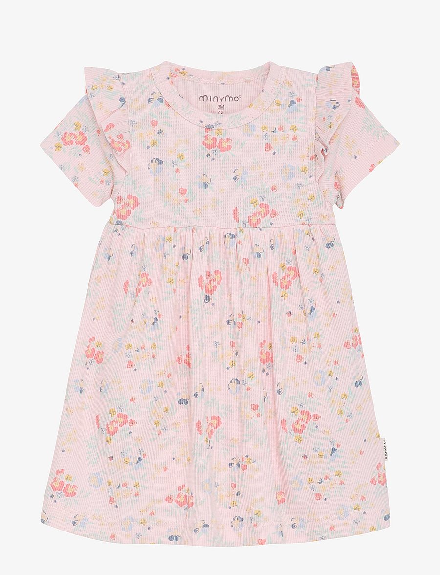 Minymo - Dress SS AOP Rib - rosen quartz - 0