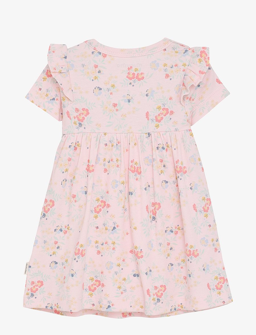 Minymo - Dress SS AOP Rib - rosen quartz - 1