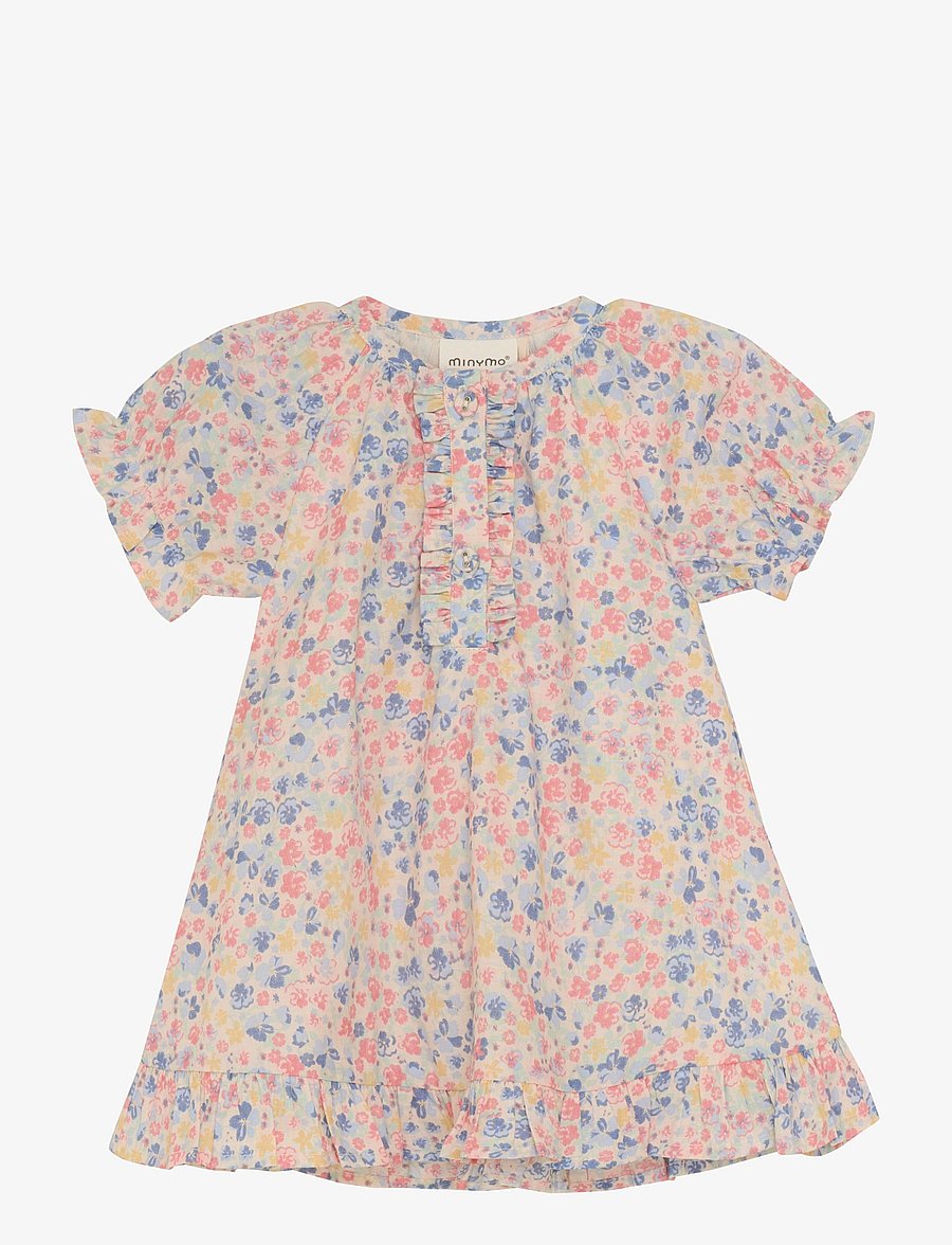 Minymo - Dress SS AOP w. Lining - kurzärmelige babykleider - skyway - 0