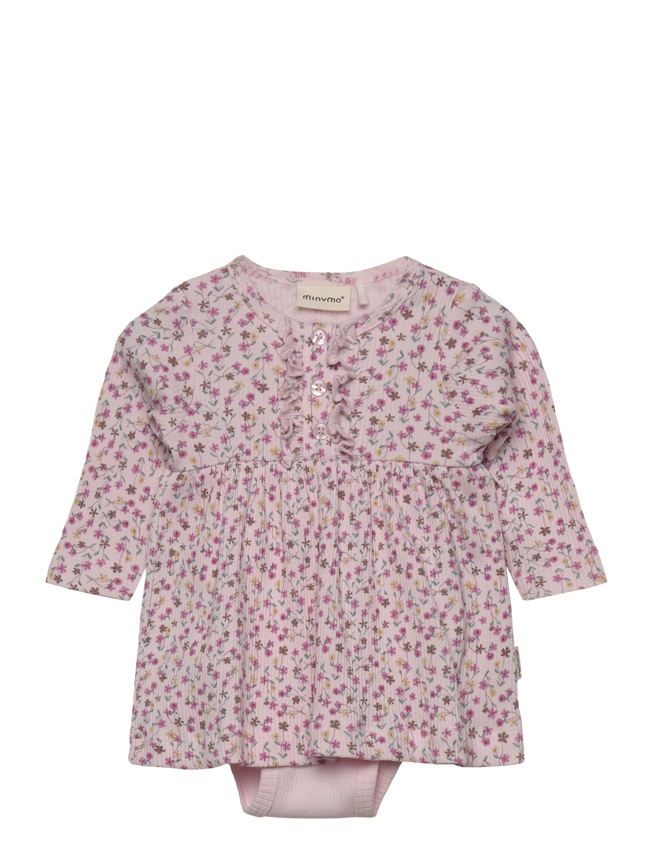 Minymo Dress Ls Aop Rib, 74, Baby Dresses, Rosa - Long-sleeved Kinder