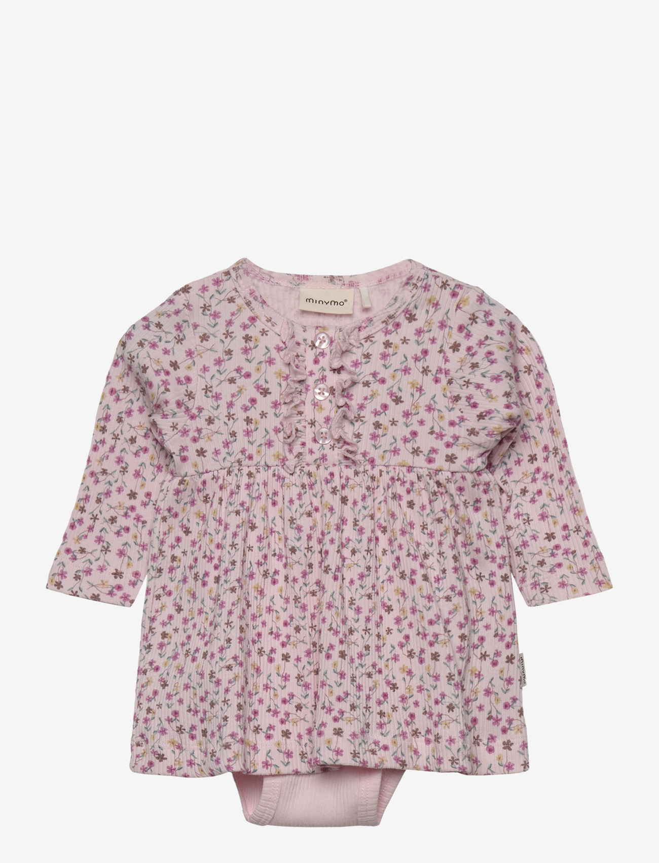 Minymo - Dress LS AOP Rib - långärmade babyklänningar - tender touch - 0