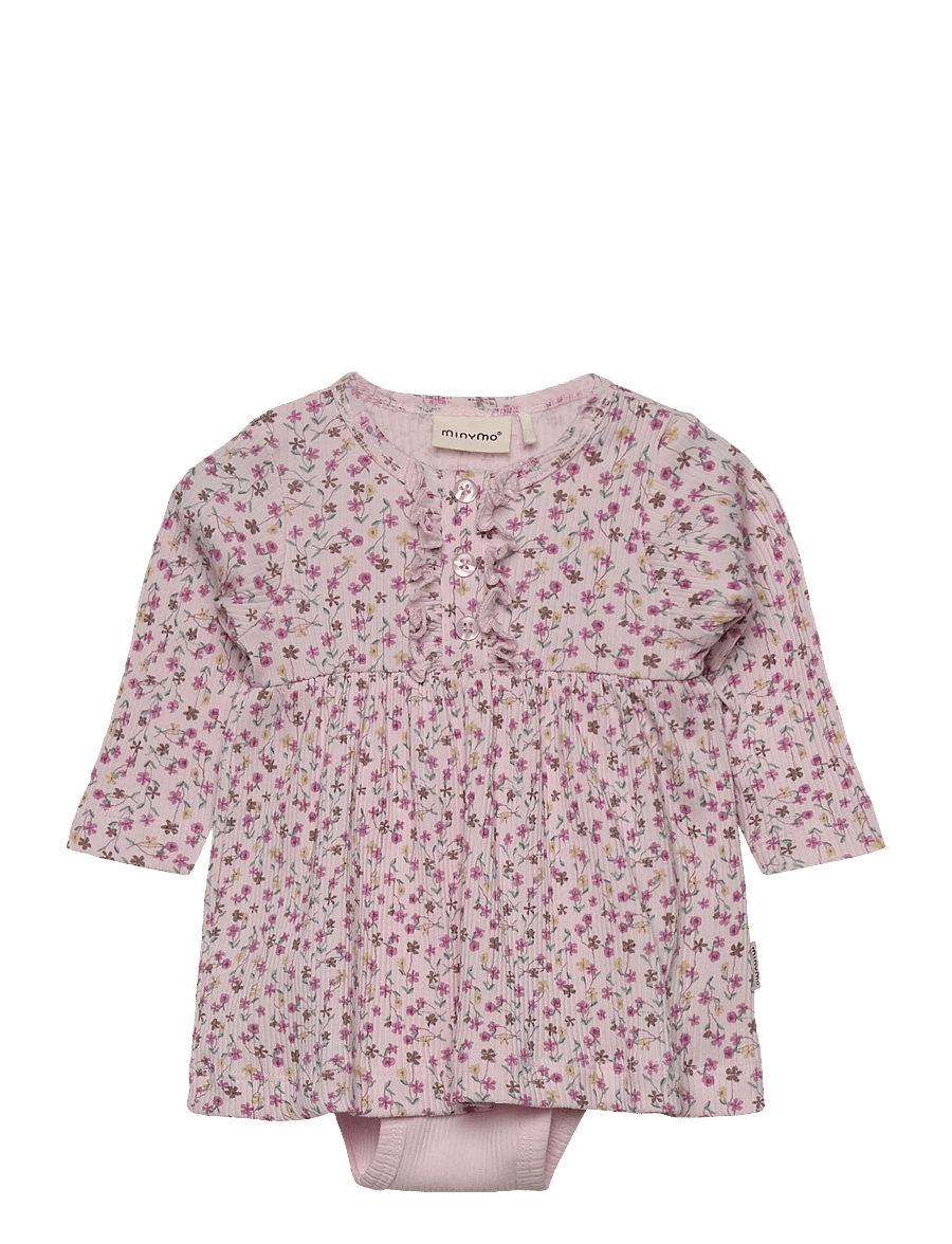 Minymo - Dress LS AOP Rib - langärmelige babykleider - tender touch - 0
