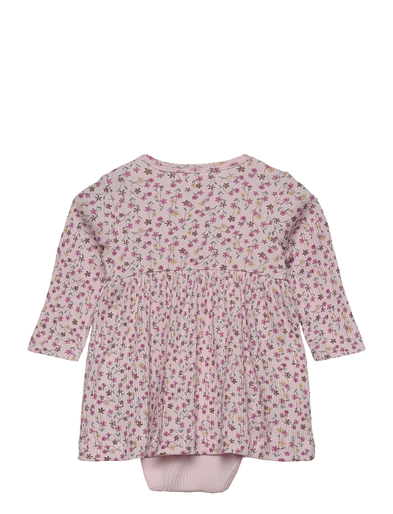 Minymo - Dress LS AOP Rib - långärmade babyklänningar - tender touch - 1