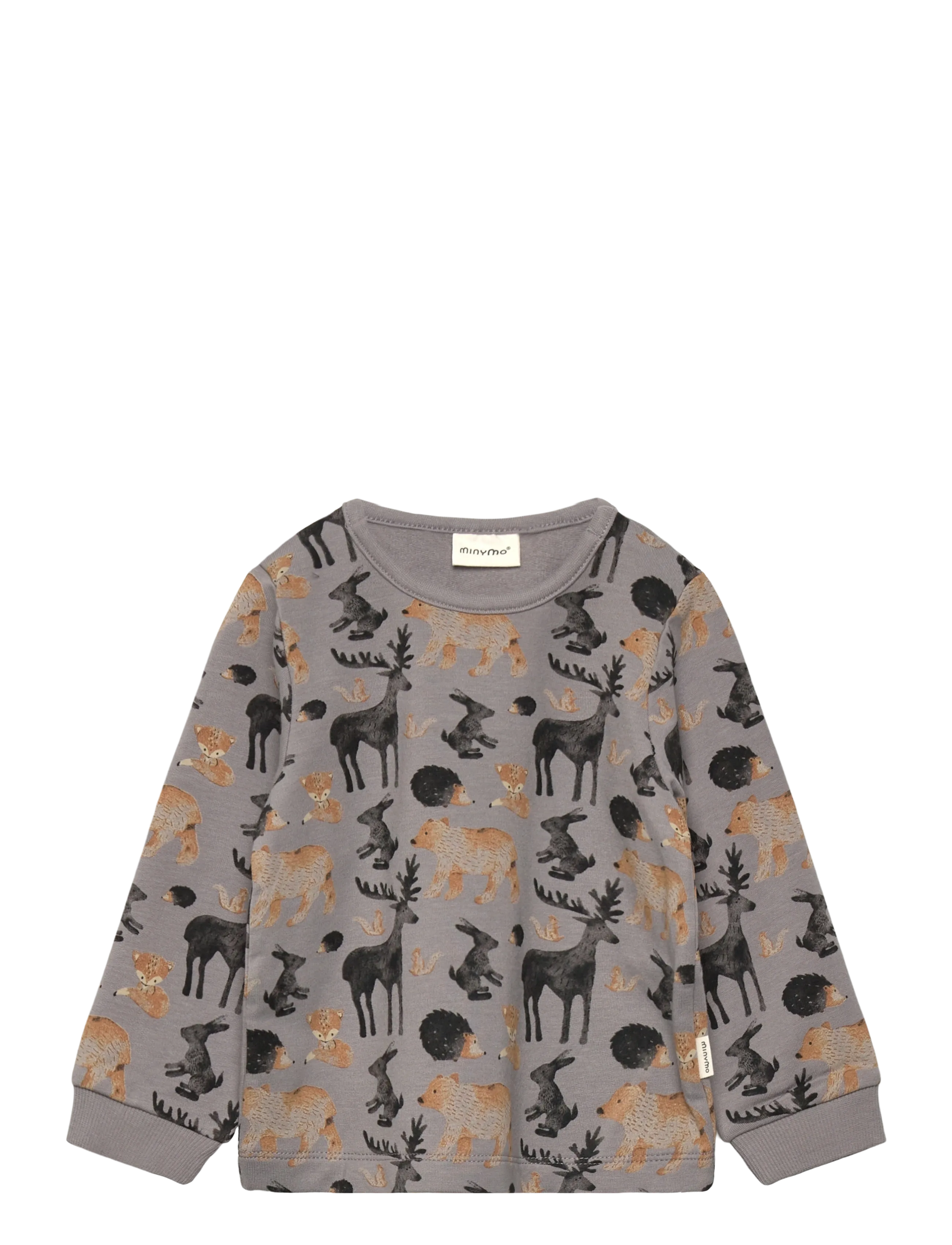 Minymo T-shirt LS AOP Sweat - Tøj - CLOUDBURST / grey