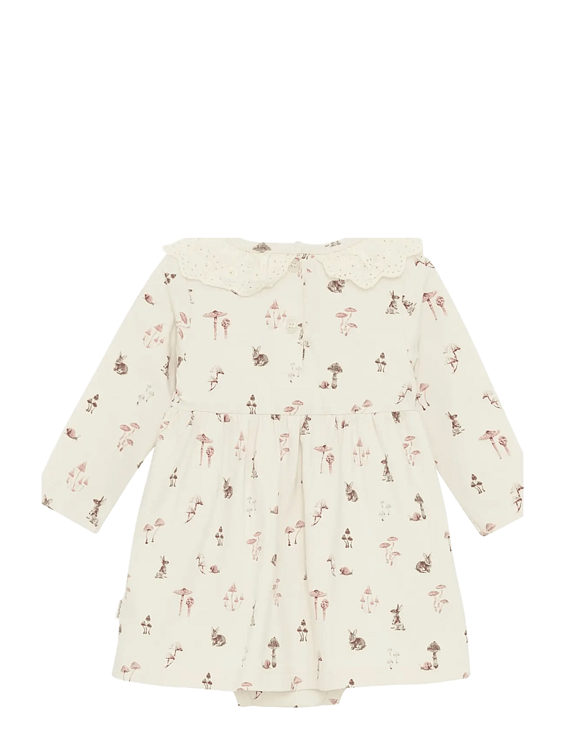 Minymo - Dress LS AOP - long-sleeved baby dresses - sandshell - 2