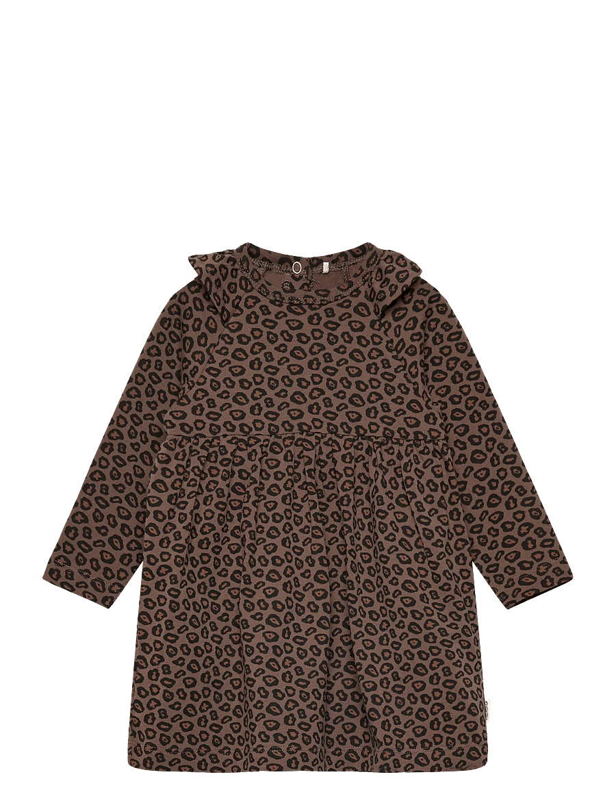 Minymo - Dress LS AOP - langärmelige babykleider - chocolate chip - 0