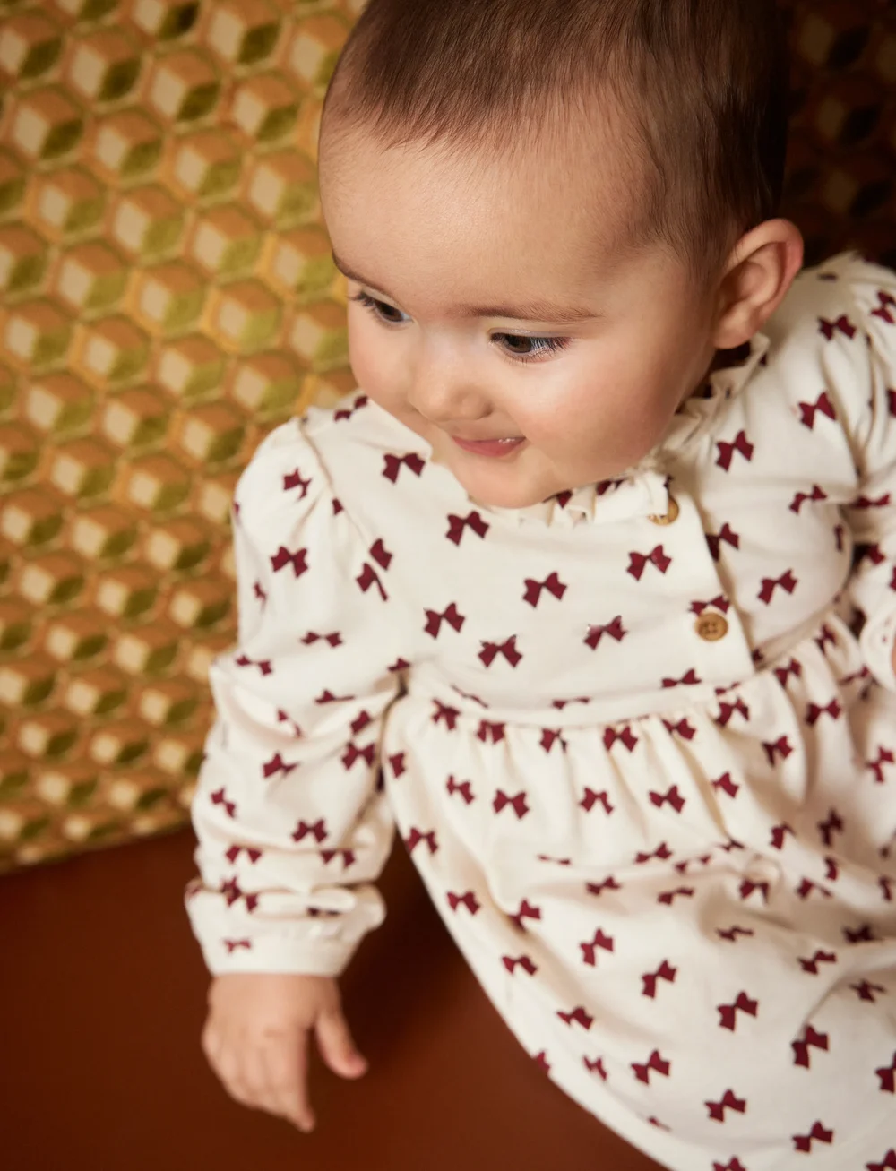 Minymo - Dress LS AOP - langærmede babykjoler - eggnog - 0