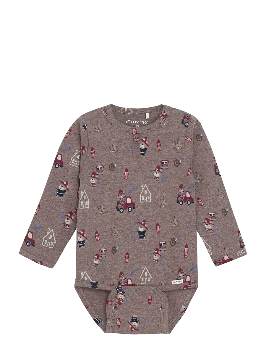 Minymo - Body LS AOP - long-sleeved bodies - dark brown melange - 1