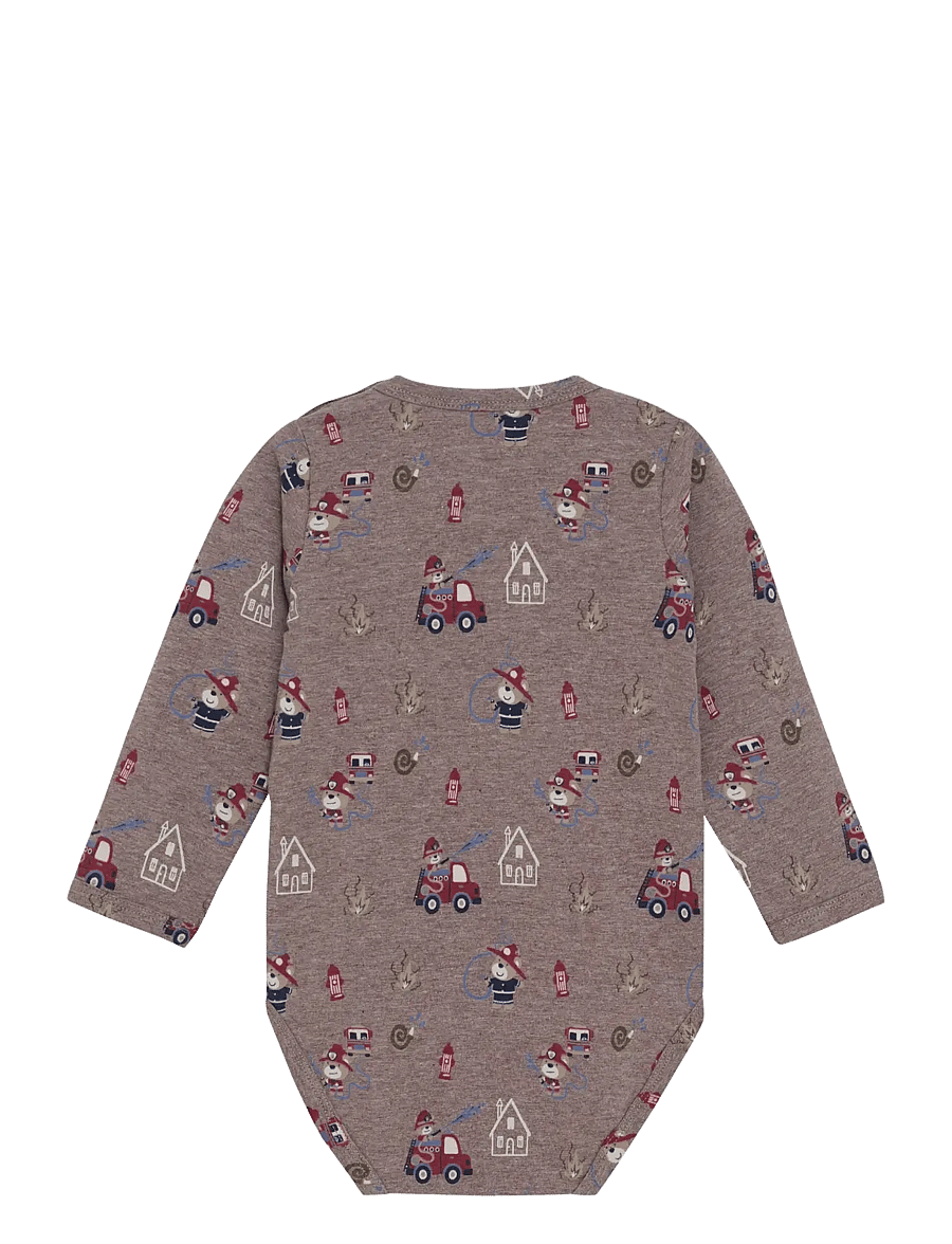 Minymo - Body LS AOP - long-sleeved bodies - dark brown melange - 2