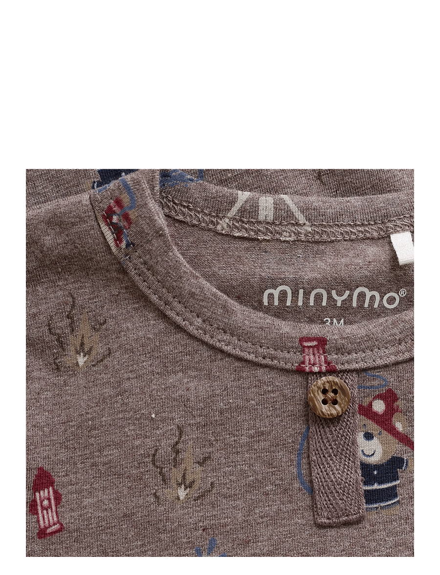 Minymo - Body LS AOP - long-sleeved bodies - dark brown melange - 3