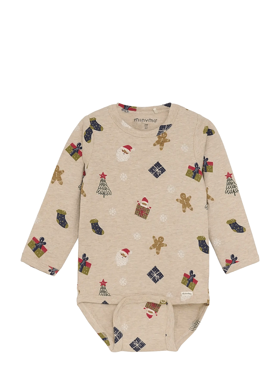 Minymo - Body LS AOP - rompers met lange mouwen - beige melange - 0