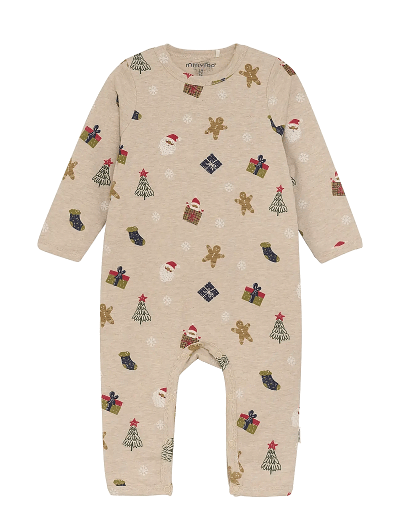 Minymo - Suit LS AOP - langærmede heldragter - beige melange - 1