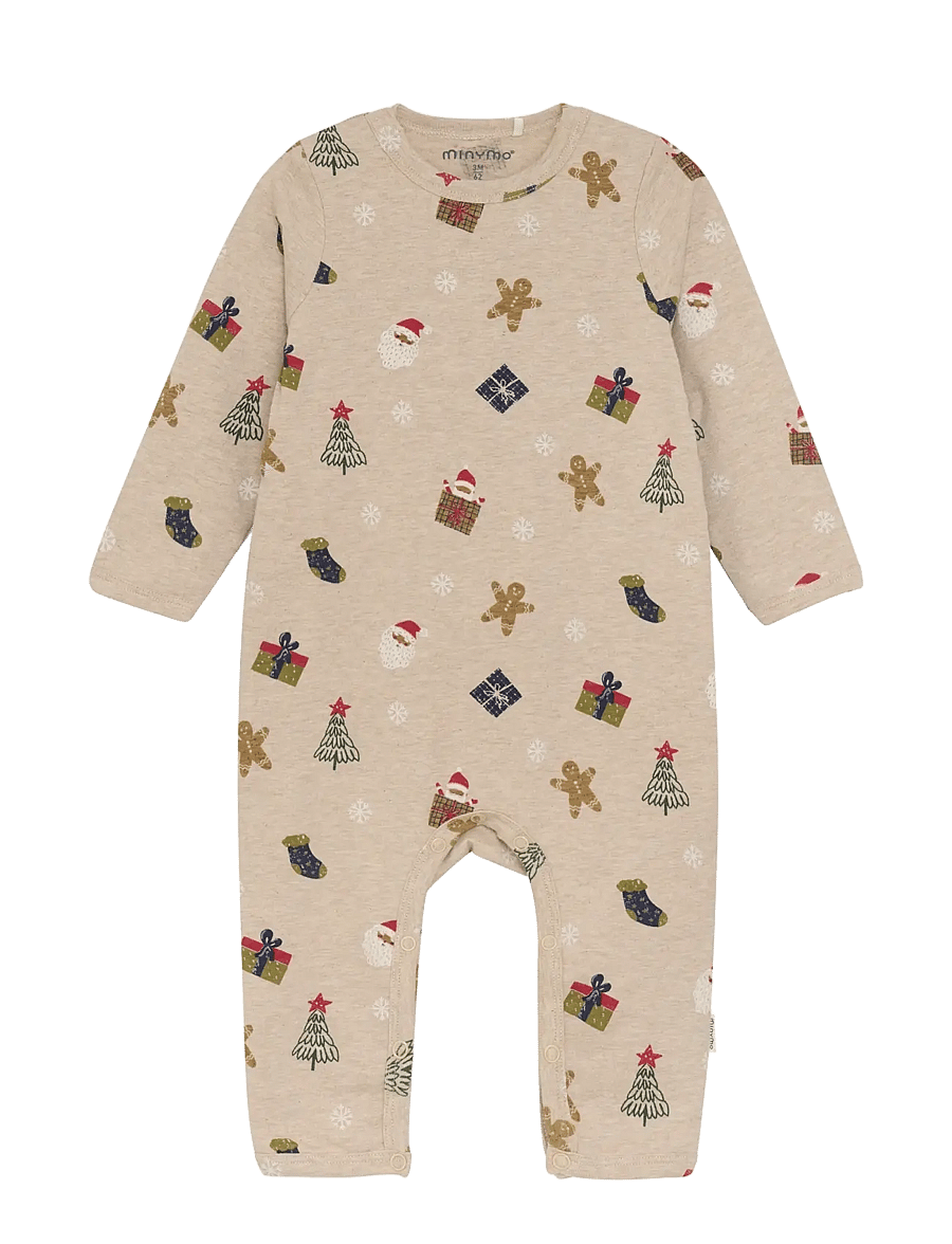 Minymo - Suit LS AOP - langærmede heldragter - beige melange - 1