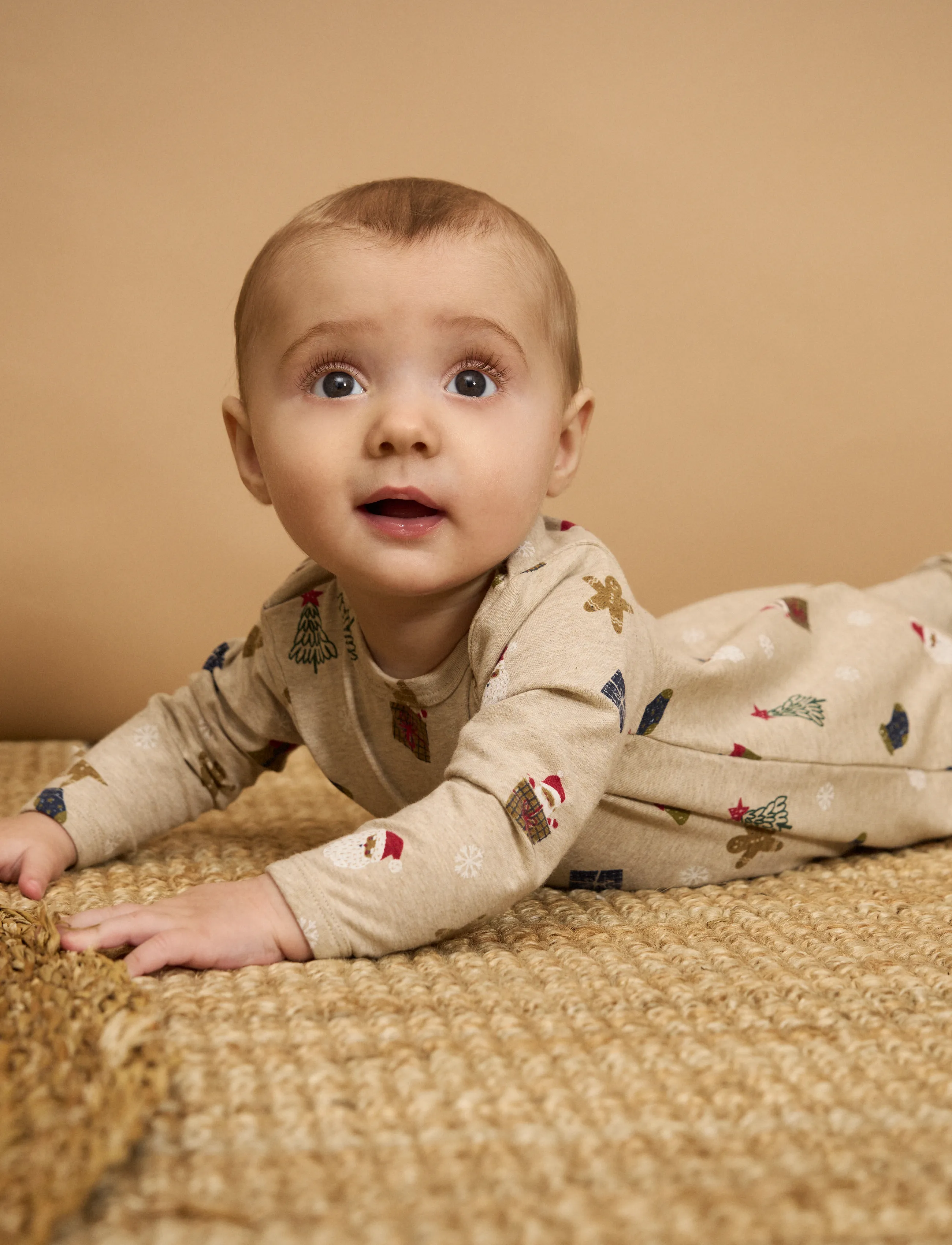 Minymo Suit Ls Aop, Børn, Jule Soverdragt, Beige, Str: 50