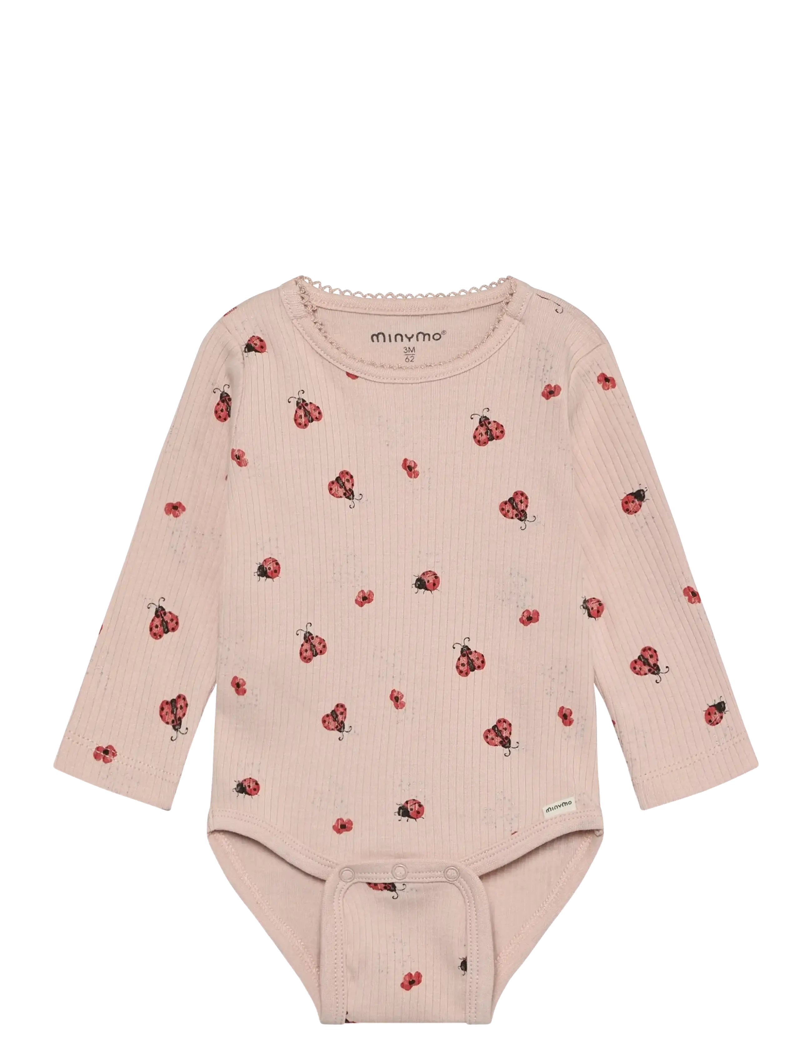 Minymo Body LS AOP Rib - Baby 0-2 år - PEACH WHIP / pink/rose