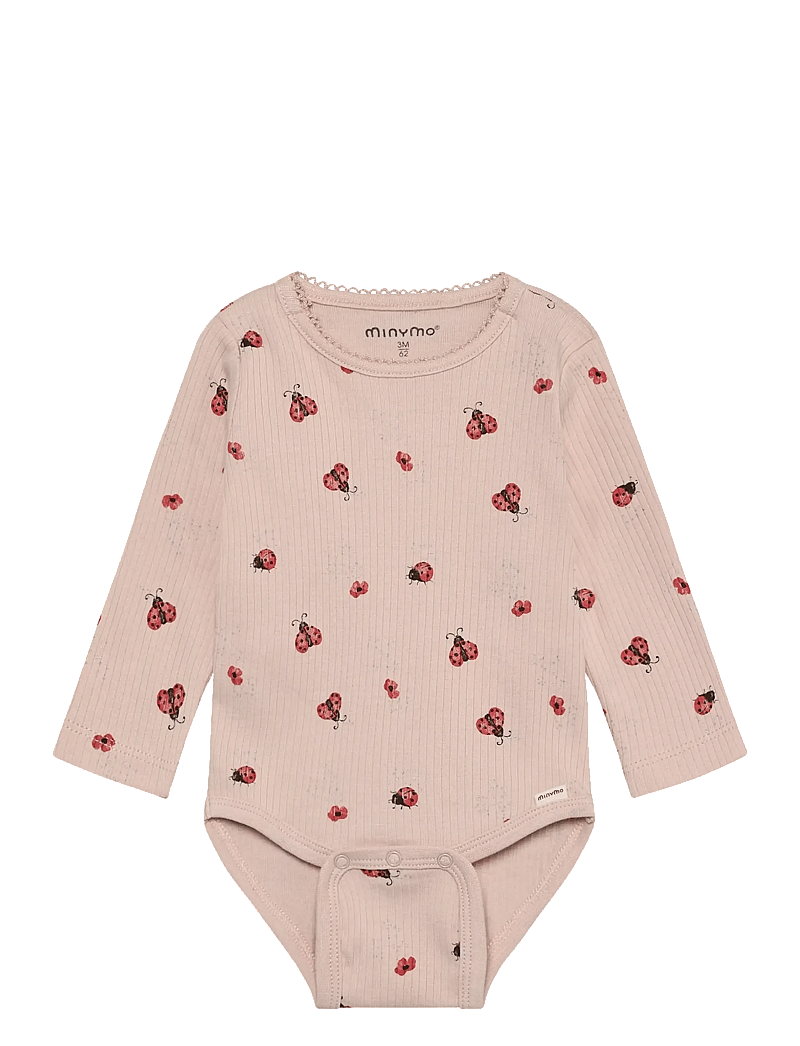 Minymo - Body LS AOP Rib - langærmede heldragter - peach whip - 0