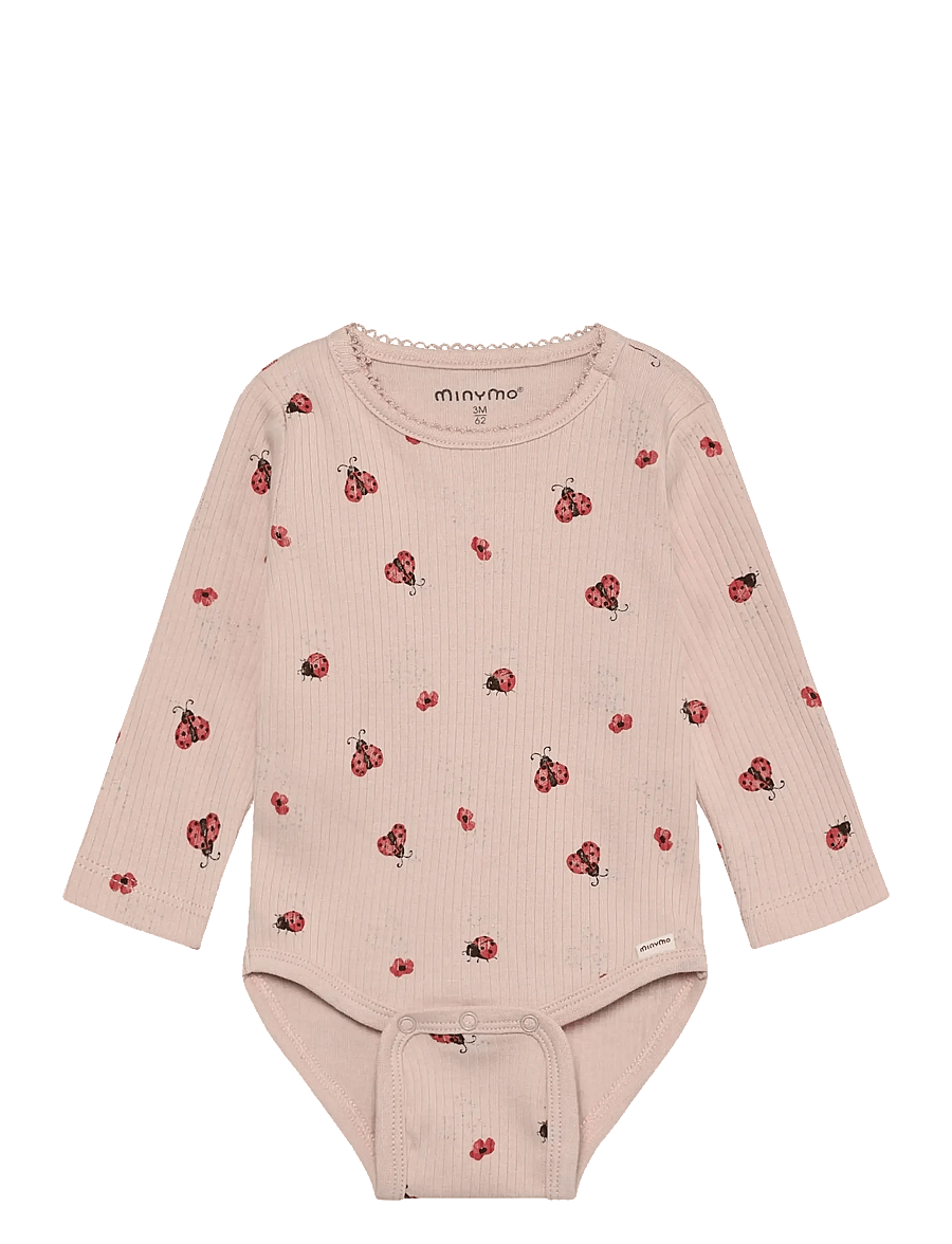 Minymo - Body LS AOP Rib - langärmelig - peach whip - 0