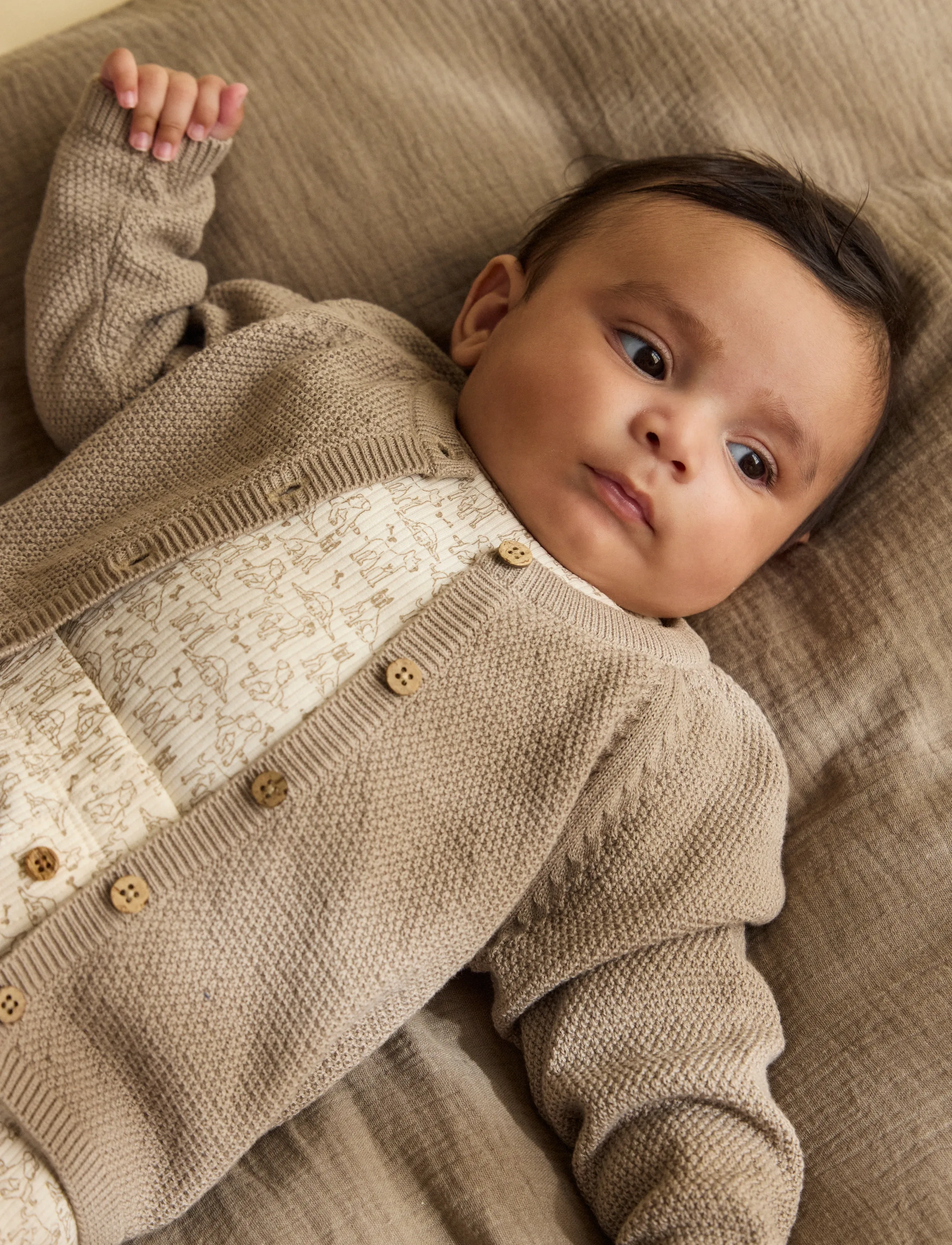 Minymo Cardigan Knit, 68, Beige, Strik > Cardigans, Børn