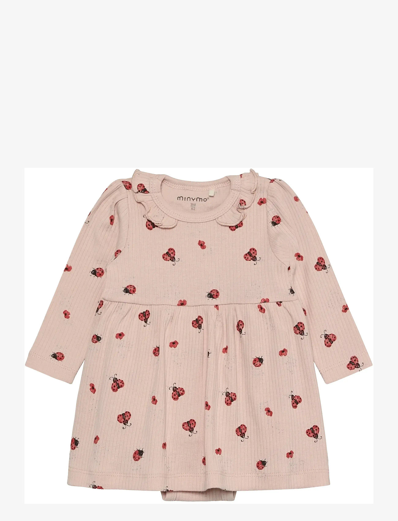 Minymo - Body Dress LS AOP Rib - langærmede babykjoler - peach whip - 0