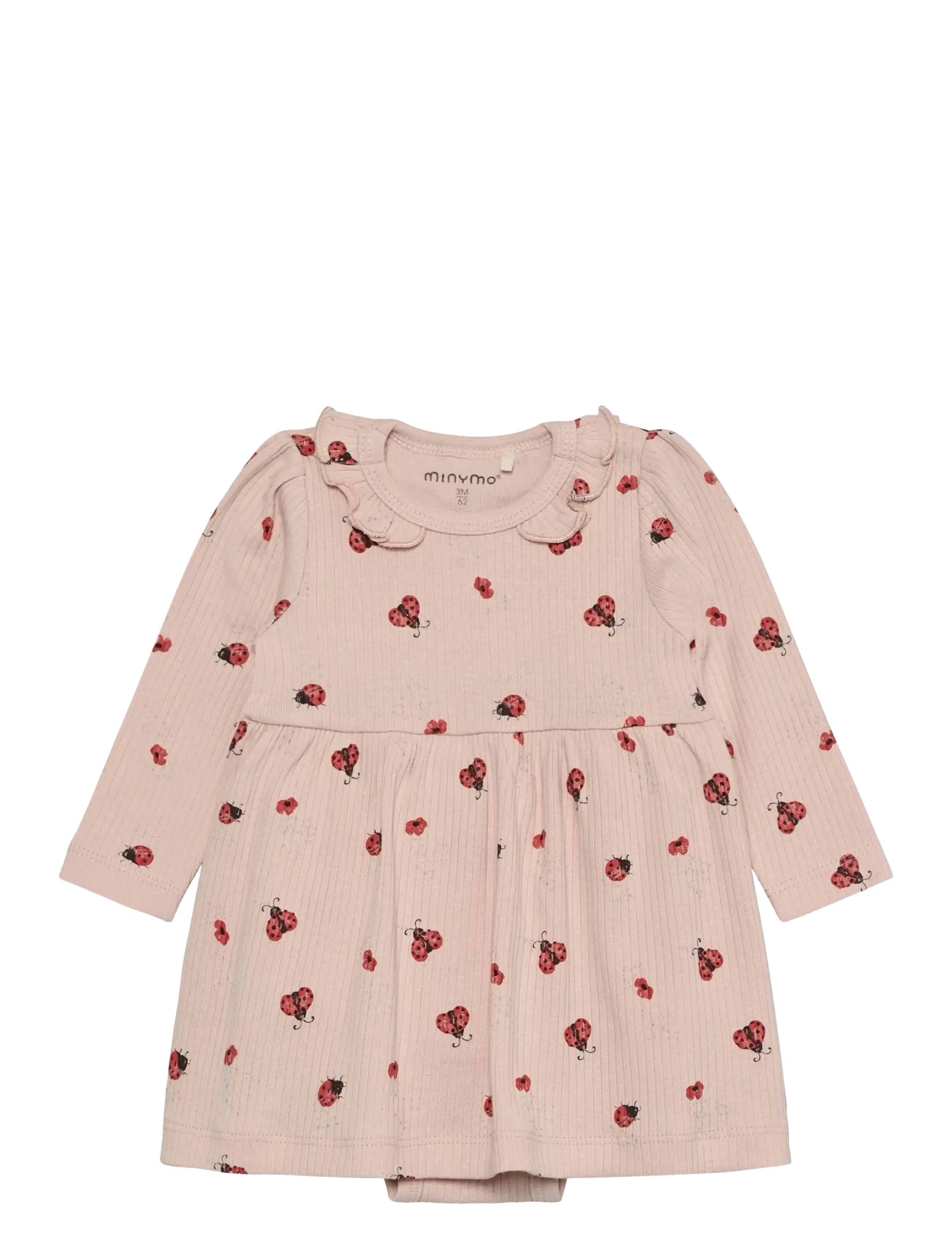 Minymo - Body Dress LS AOP Rib - langärmelige babykleider - peach whip - 0