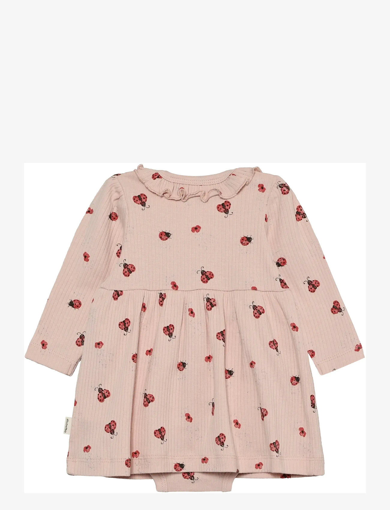 Minymo - Body Dress LS AOP Rib - langærmede babykjoler - peach whip - 1