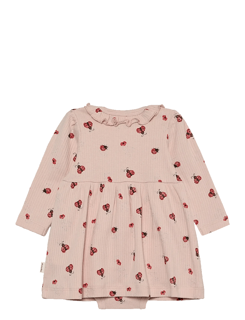 Minymo - Body Dress LS AOP Rib - langærmede babykjoler - peach whip - 1