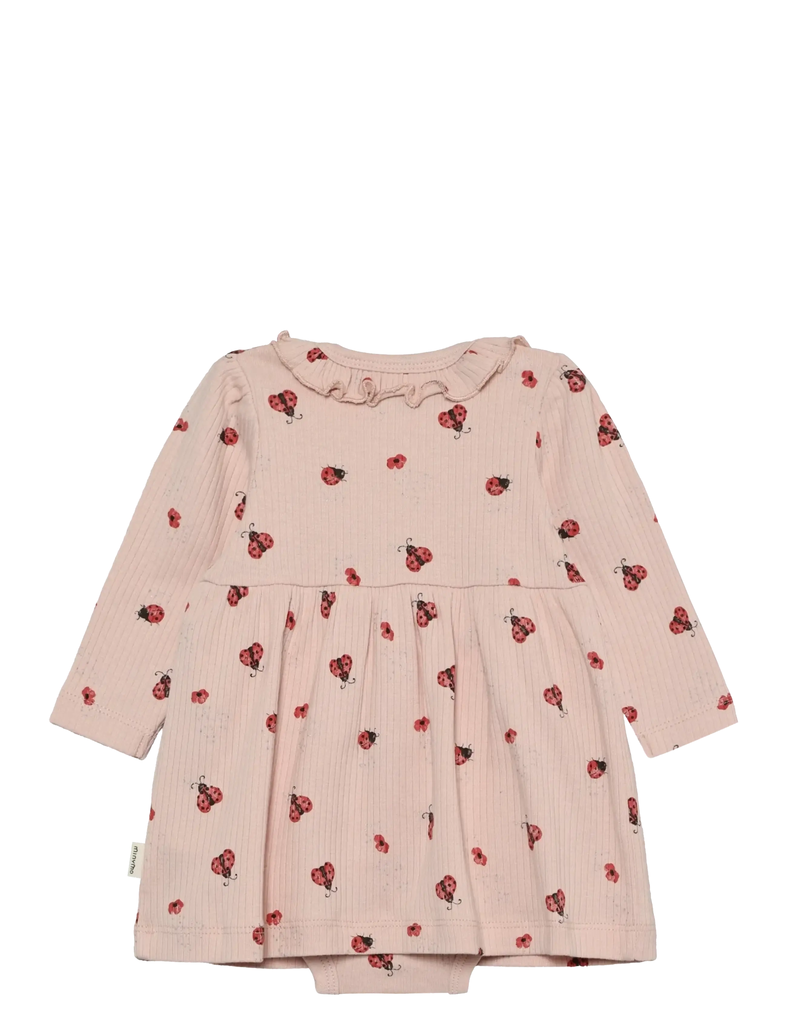 Minymo - Body Dress LS AOP Rib - langärmelige babykleider - peach whip - 1