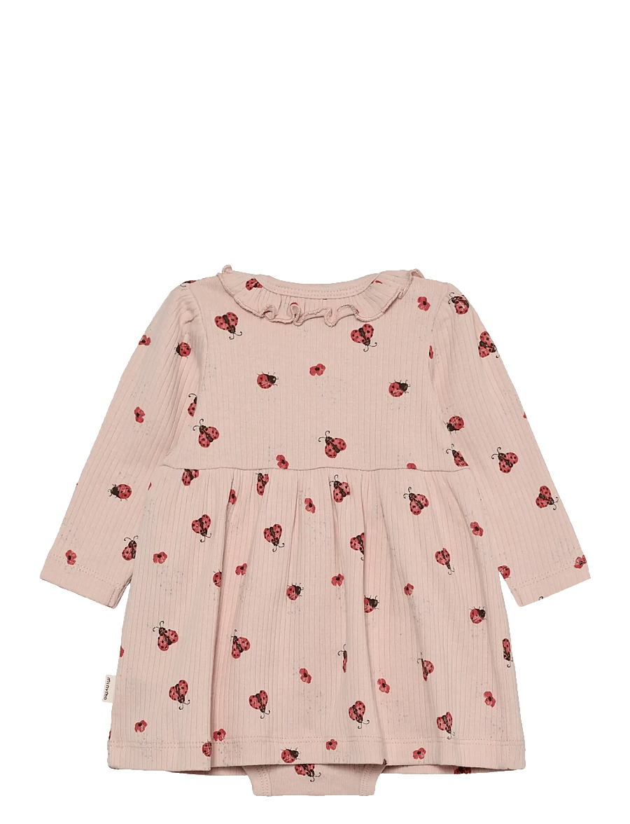 Minymo - Body Dress LS AOP Rib - langärmelige babykleider - peach whip - 1