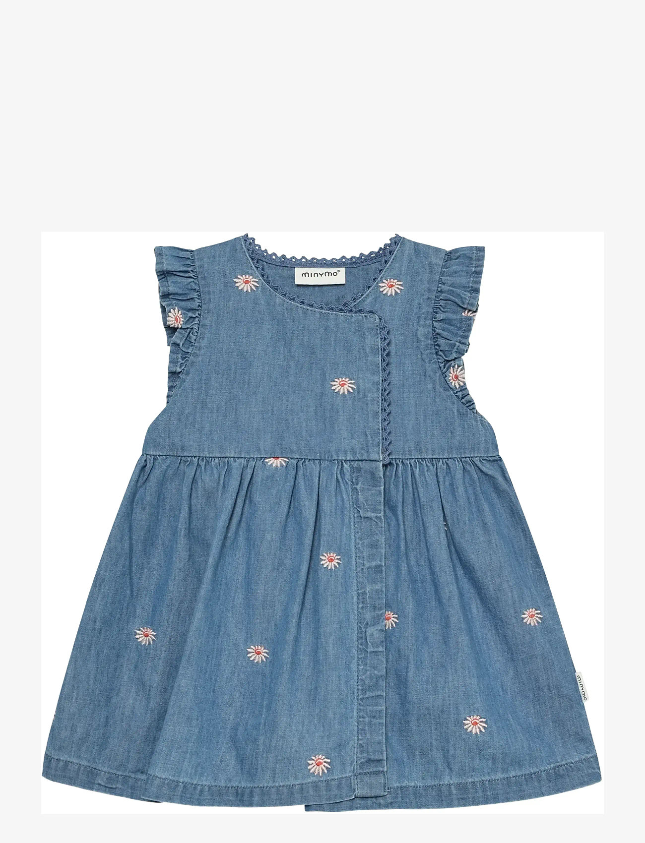 Minymo - Dress SS Emb. Chambray - kortærmede babykjoler - faded denim - 1