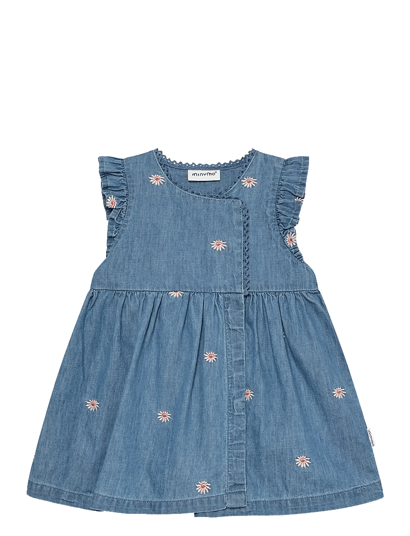 Minymo - Dress SS Emb. Chambray - kortærmede babykjoler - faded denim - 1