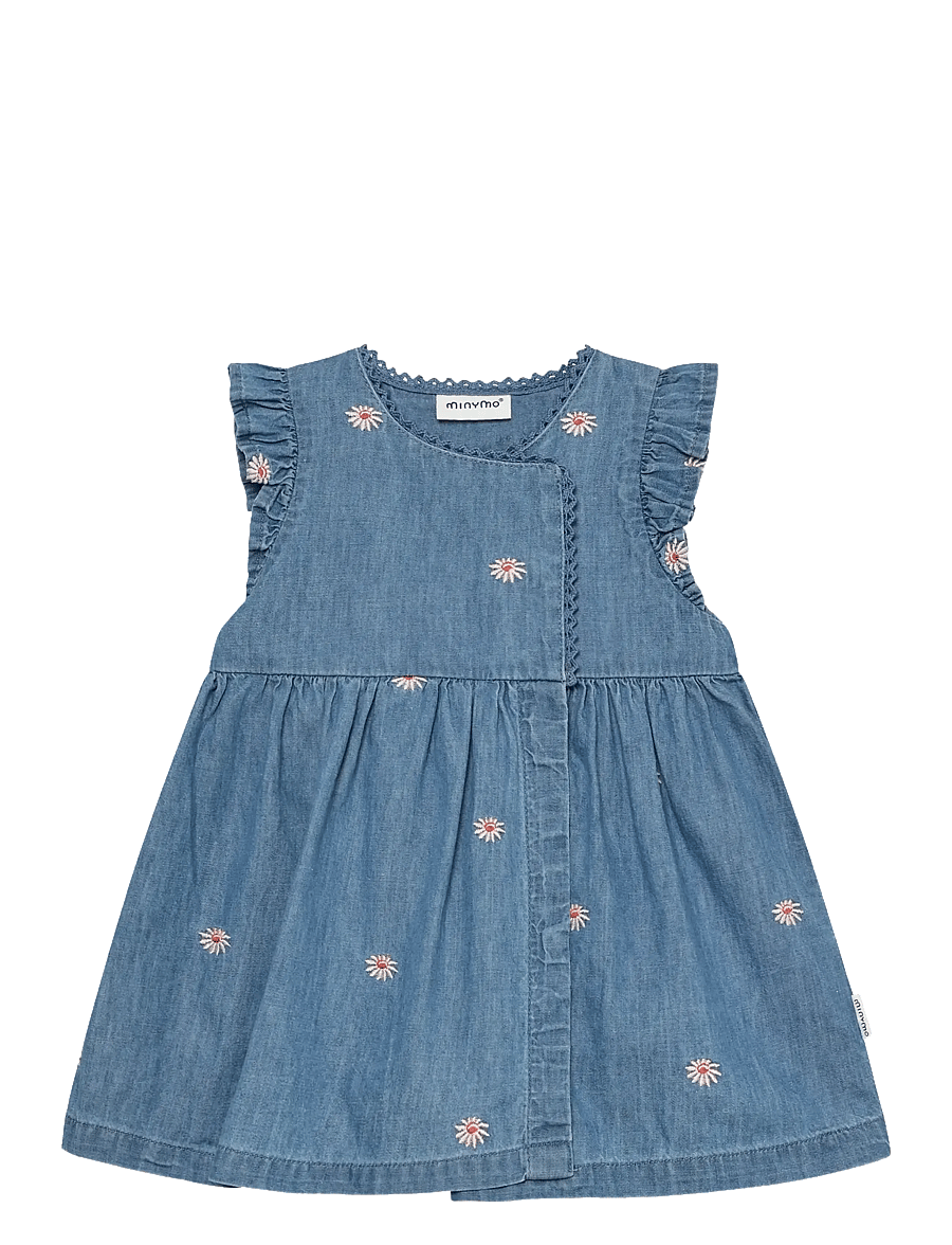 Minymo - Dress SS Emb. Chambray - kurzärmelige babykleider - faded denim - 1