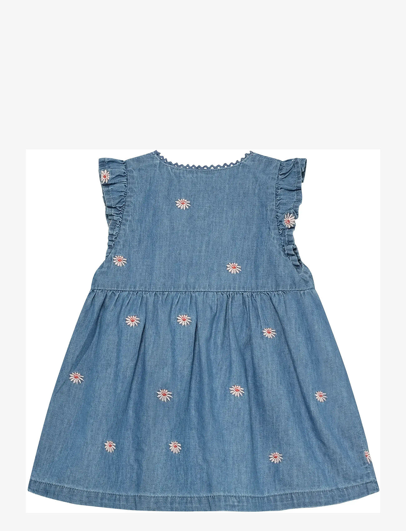 Minymo - Dress SS Emb. Chambray - kortærmede babykjoler - faded denim - 2