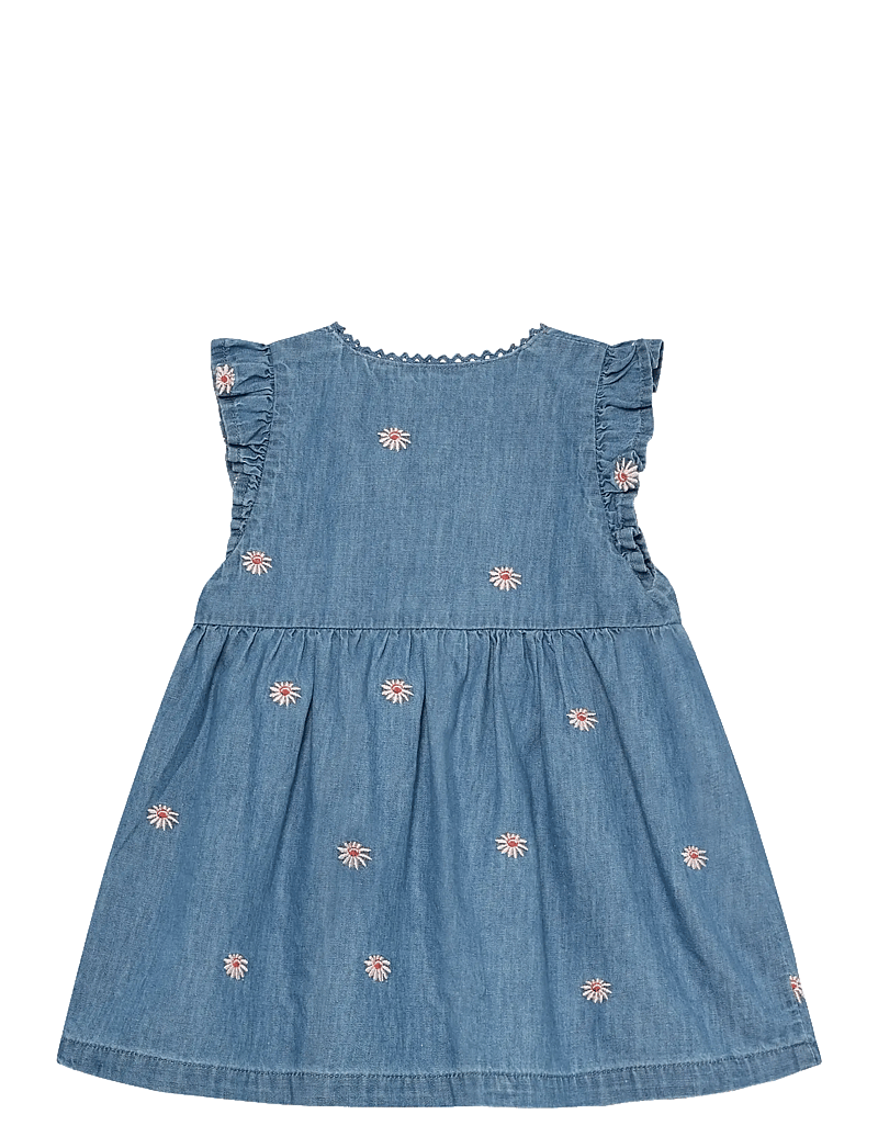 Minymo - Dress SS Emb. Chambray - kortærmede babykjoler - faded denim - 2