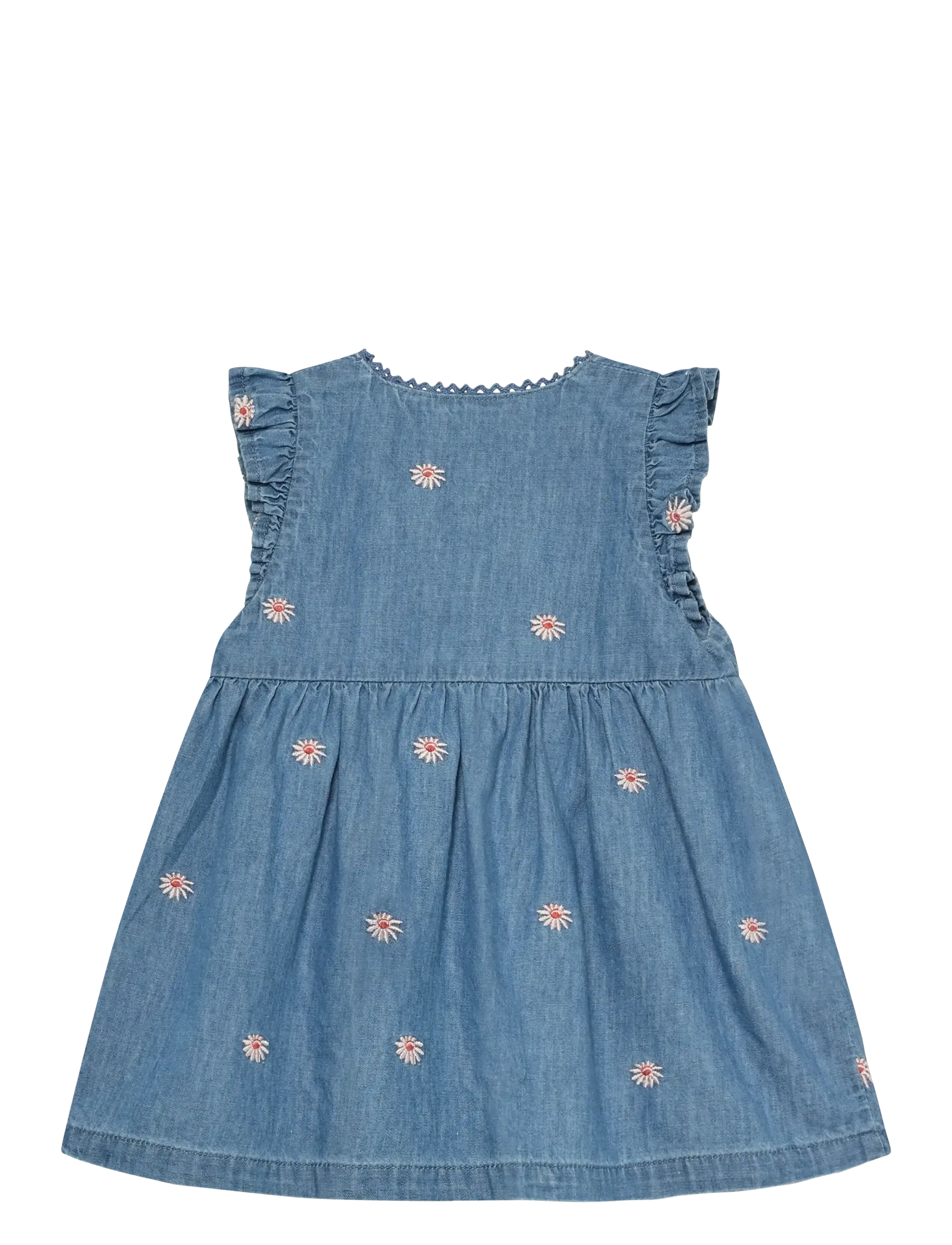 Minymo - Dress SS Emb. Chambray - short-sleeved baby dresses - faded denim - 2