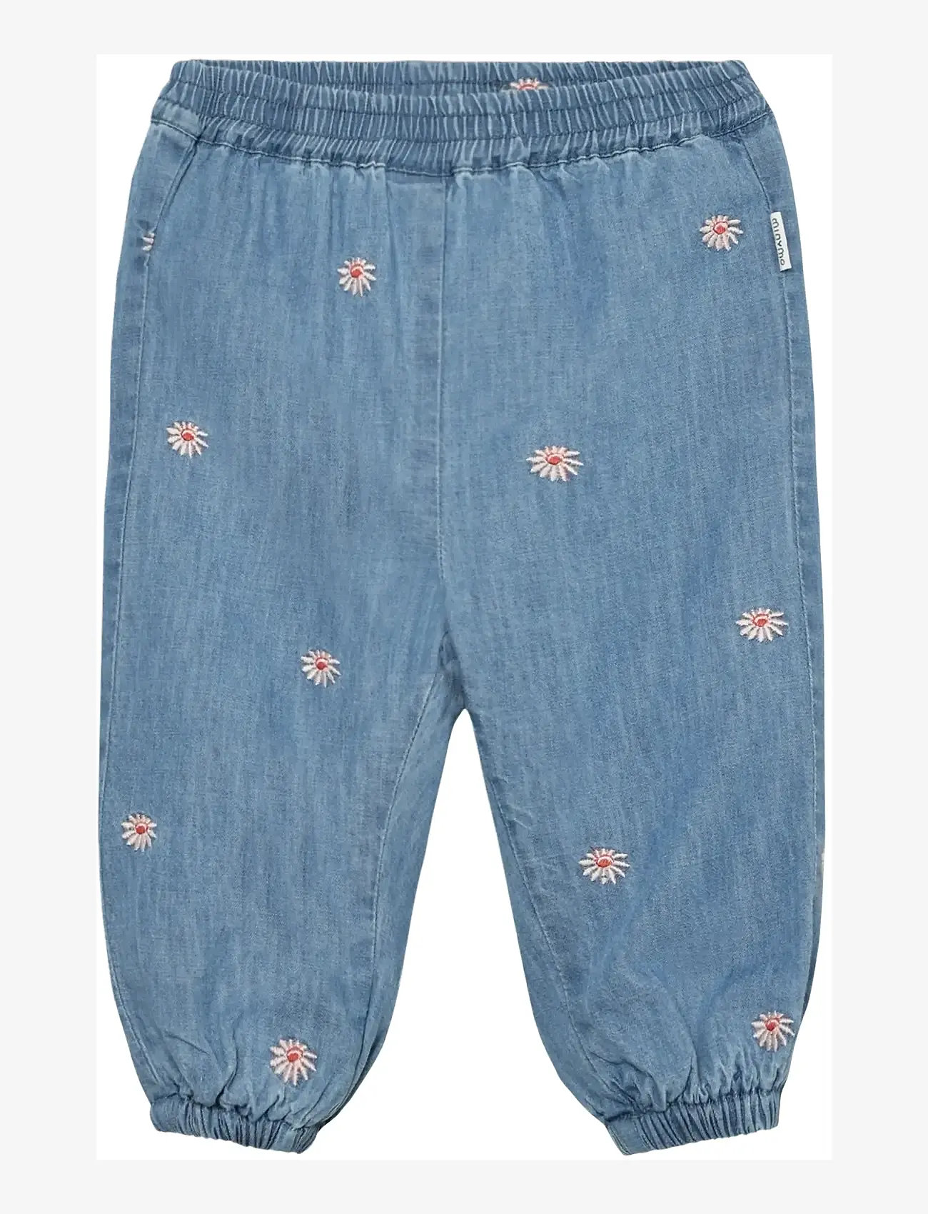Minymo - Pants Emb. Chambray w. Lining - babybyxor - faded denim - 0