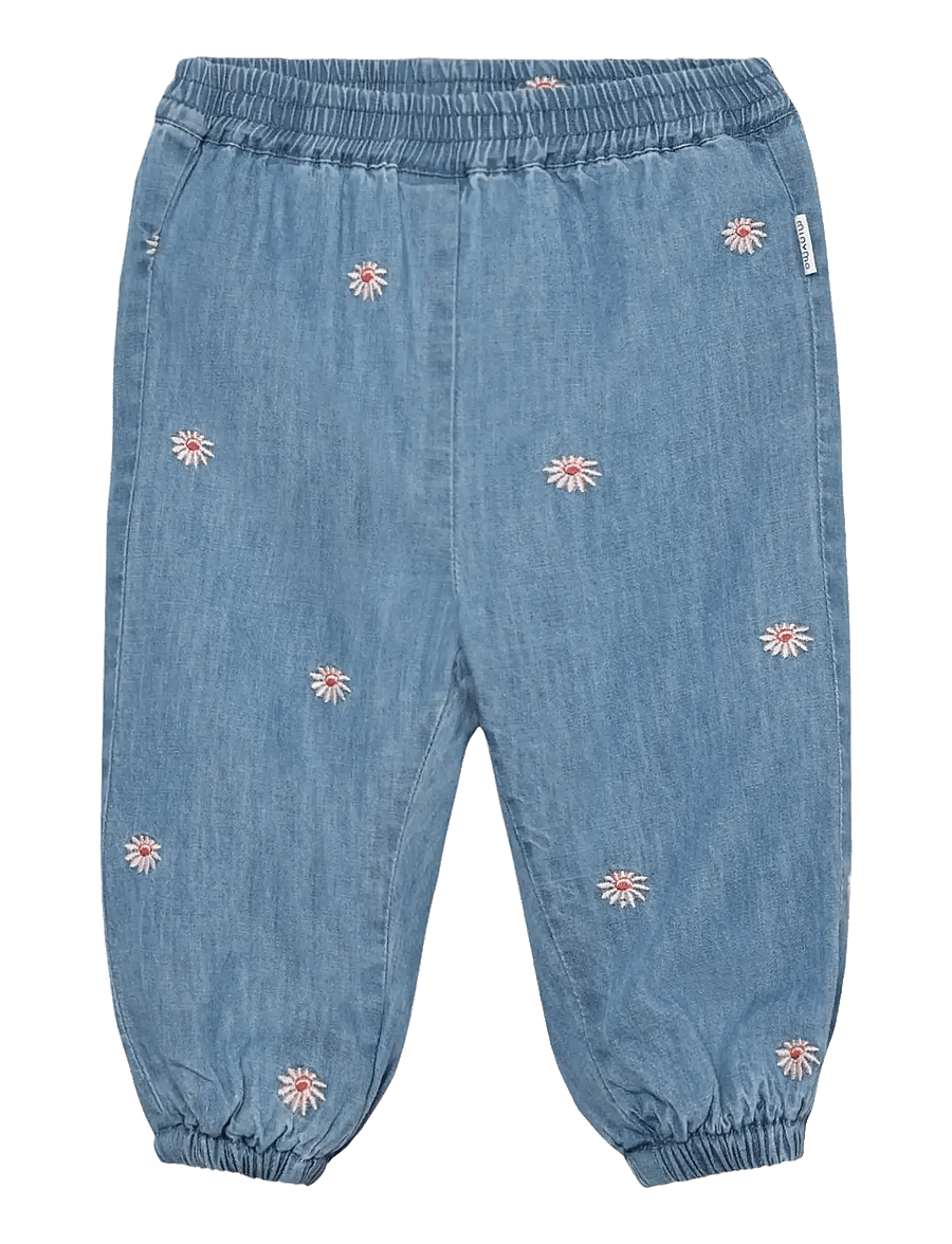Minymo - Pants Emb. Chambray w. Lining - babybukser - faded denim - 0