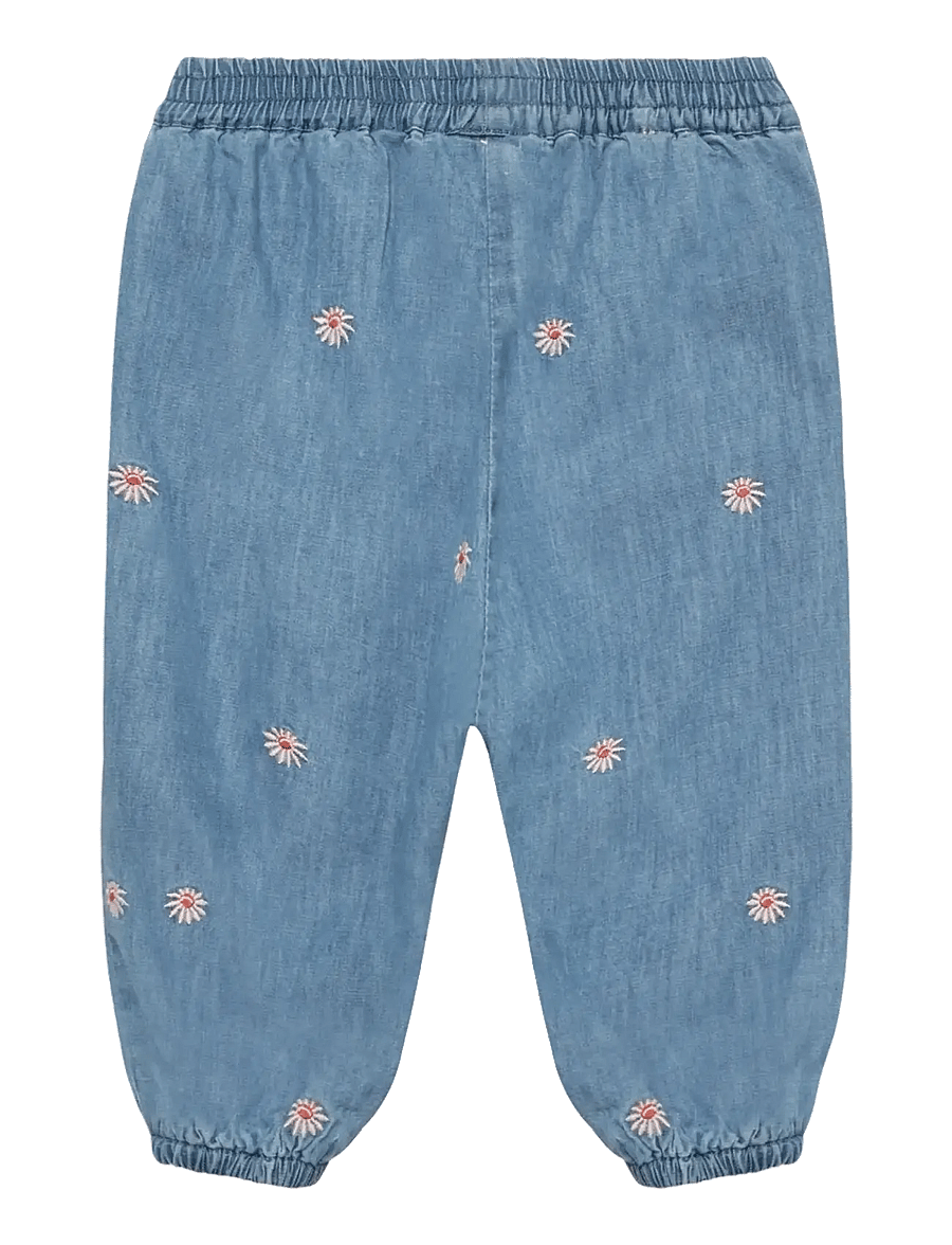 Minymo - Pants Emb. Chambray w. Lining - babybukser - faded denim - 1