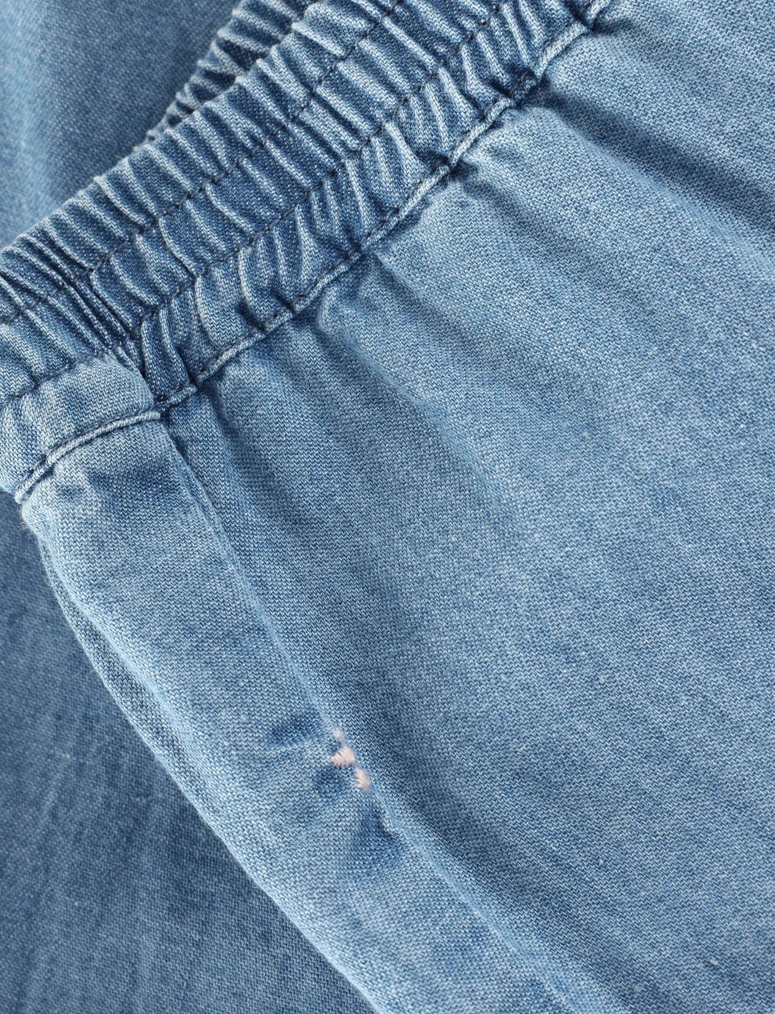 Minymo - Pants Emb. Chambray w. Lining - faded denim - 2