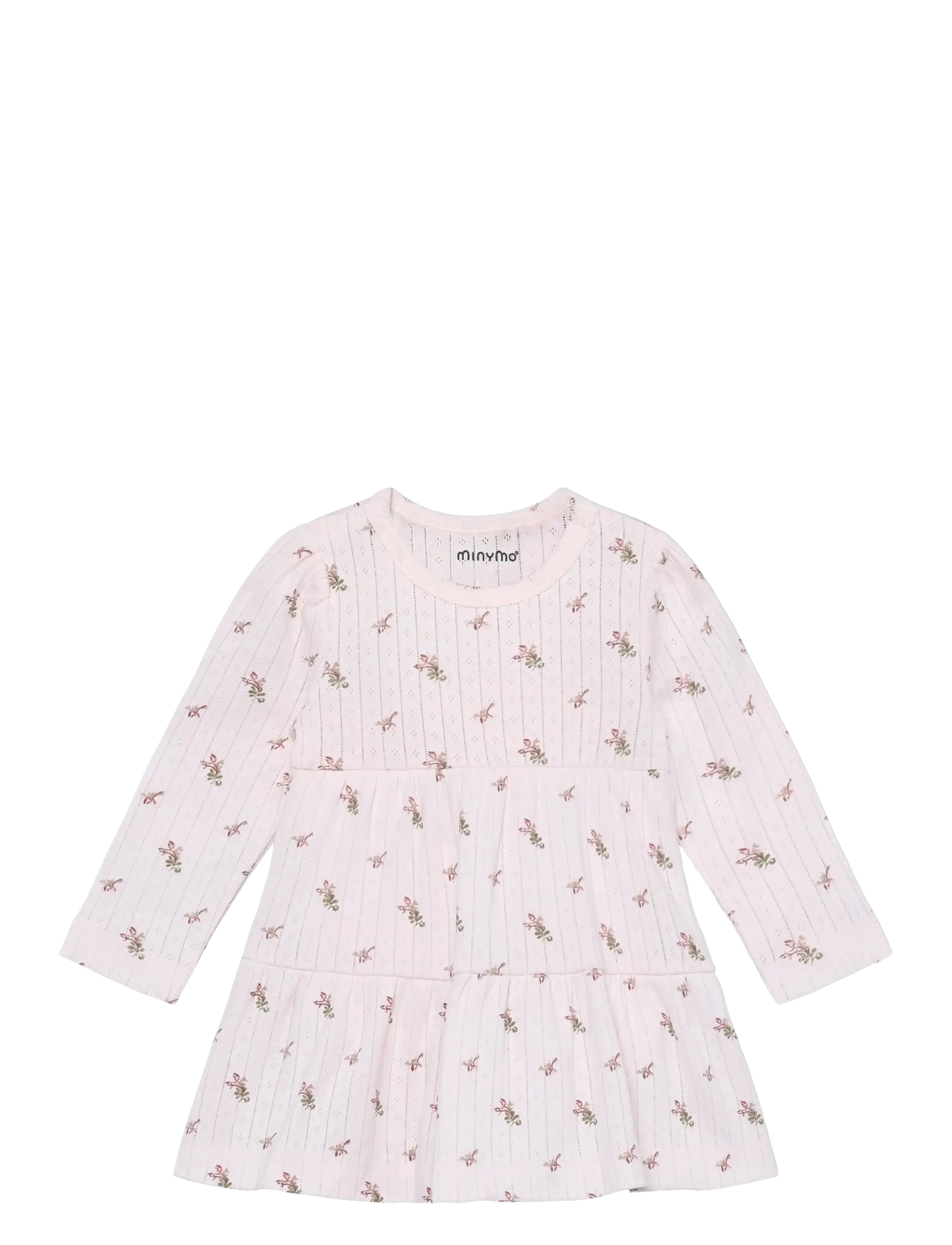 Minymo Body Dress Ls Aop Pointell, Børn, Baby Langærmet Pointelle Blomstret Kjole, Pink, Str: 92
