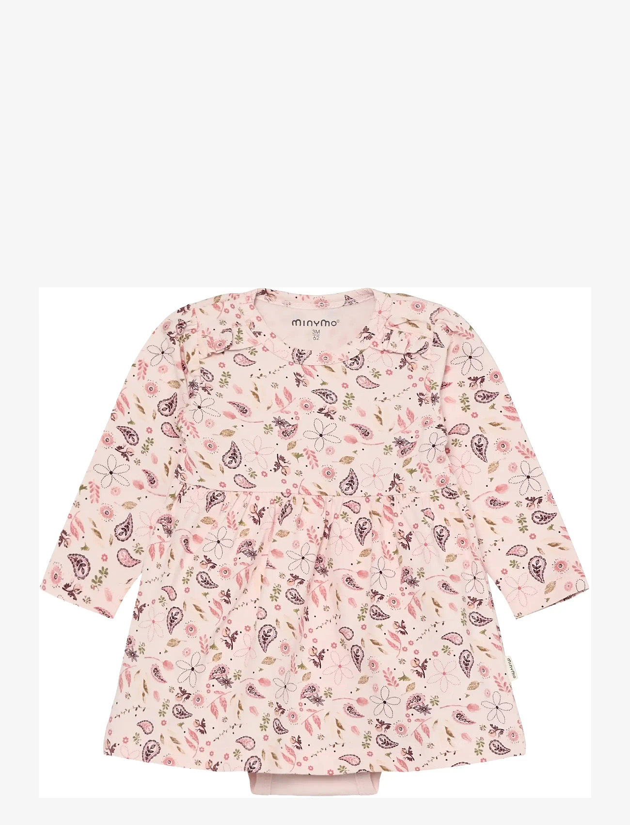 Minymo - Body Dress LS AOP - long-sleeved baby dresses - mauve chalk - 0