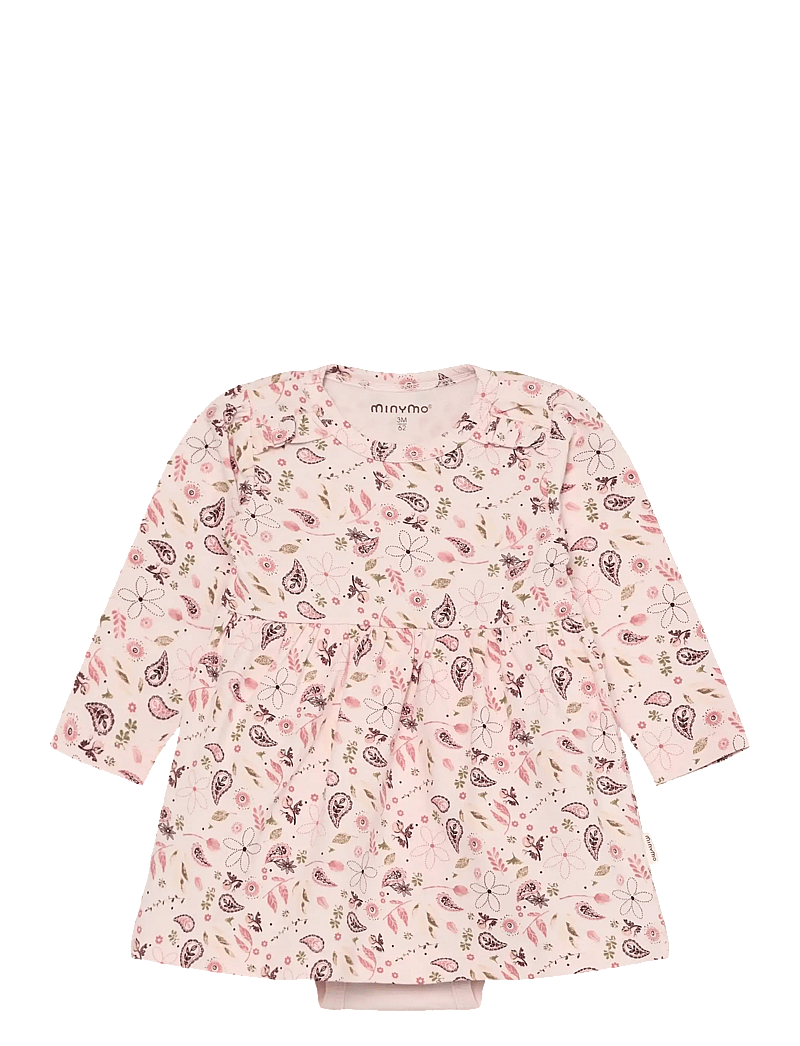Minymo - Body Dress LS AOP - long-sleeved baby dresses - mauve chalk - 0