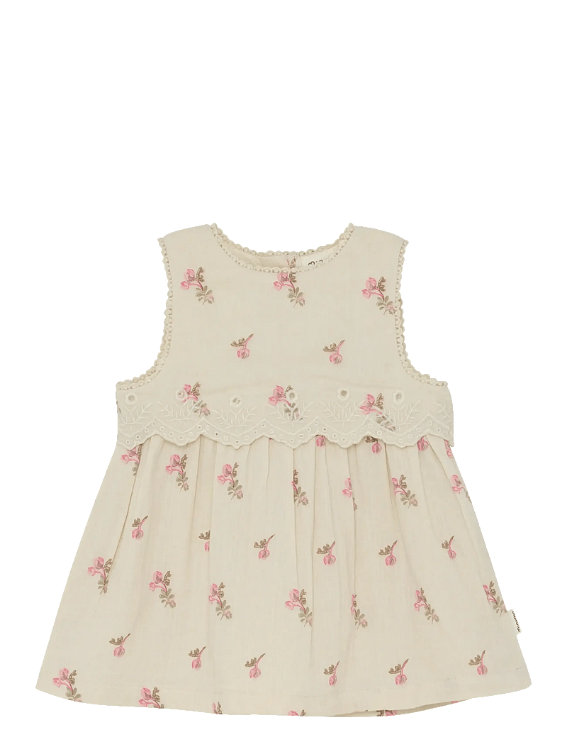 Minymo - Dress SS AOP - sleeveless baby dresses - white swan - 1