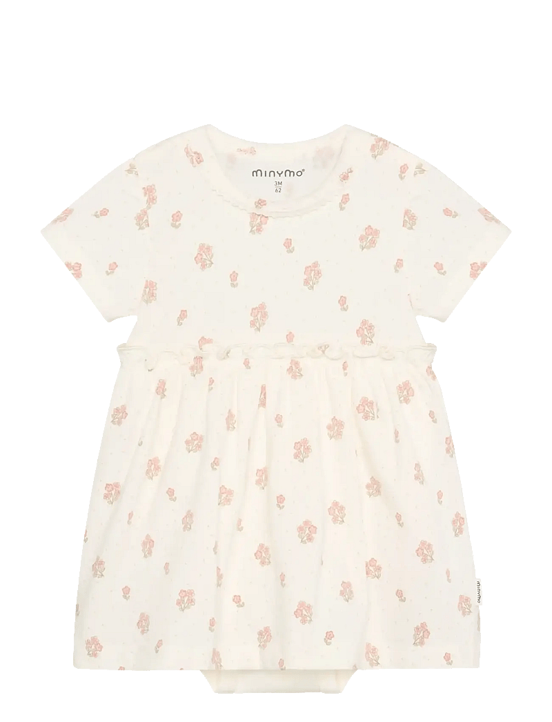 Minymo - Body Dress SS AOP - kortärmade babyklänningar - vanilla ice - 0