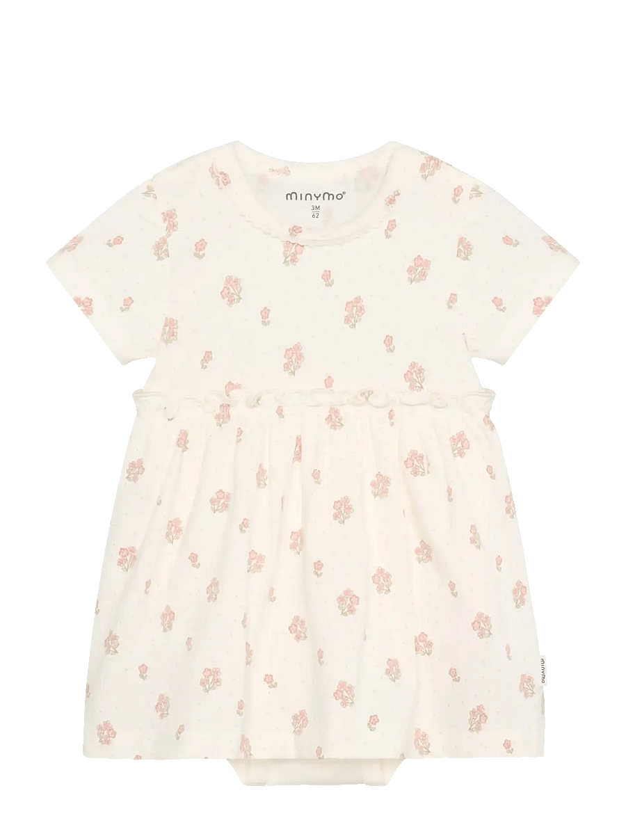 Minymo - Body Dress SS AOP - kortærmede babykjoler - vanilla ice - 0