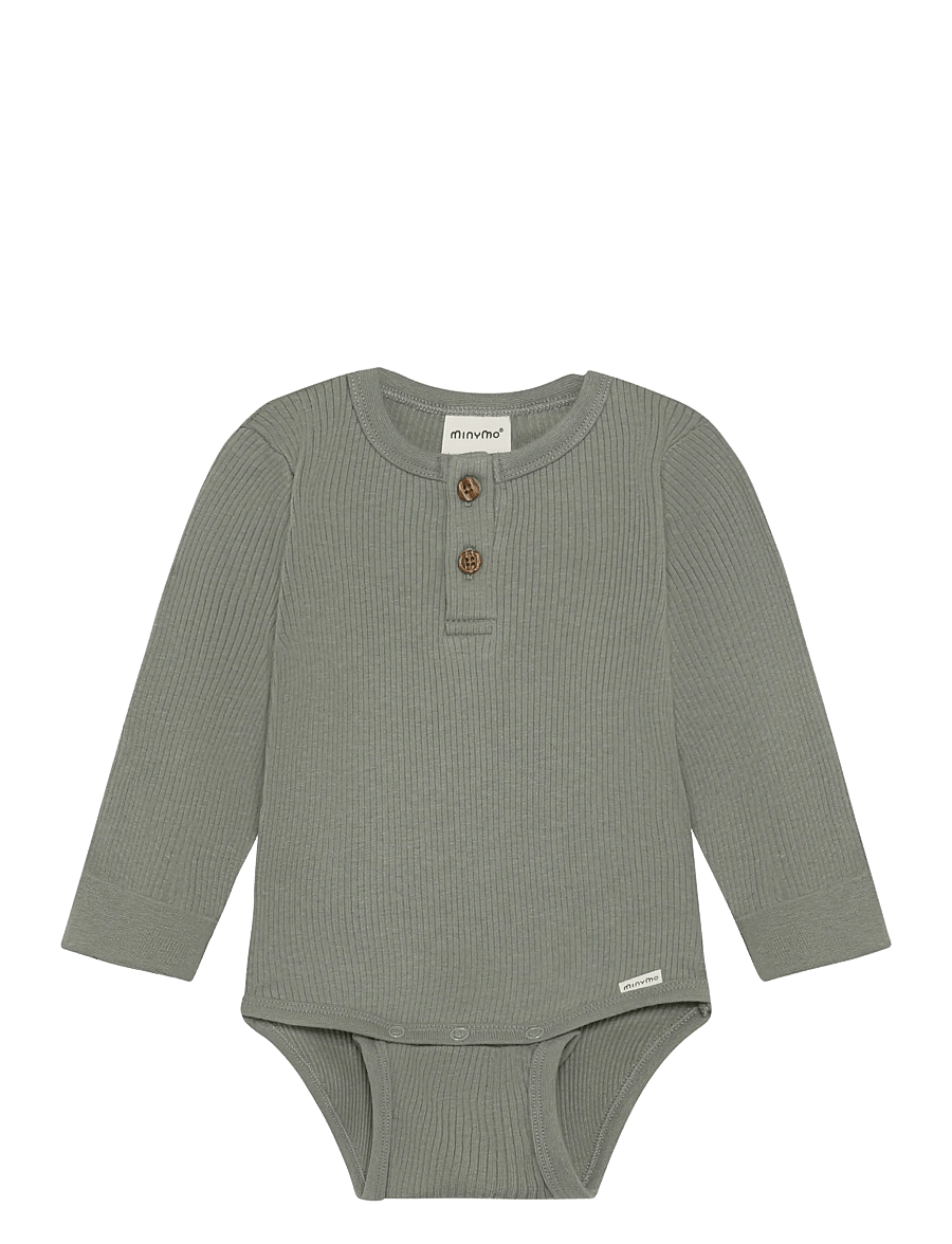 Minymo - Body LS Rib - long-sleeved bodies - shadow - 1