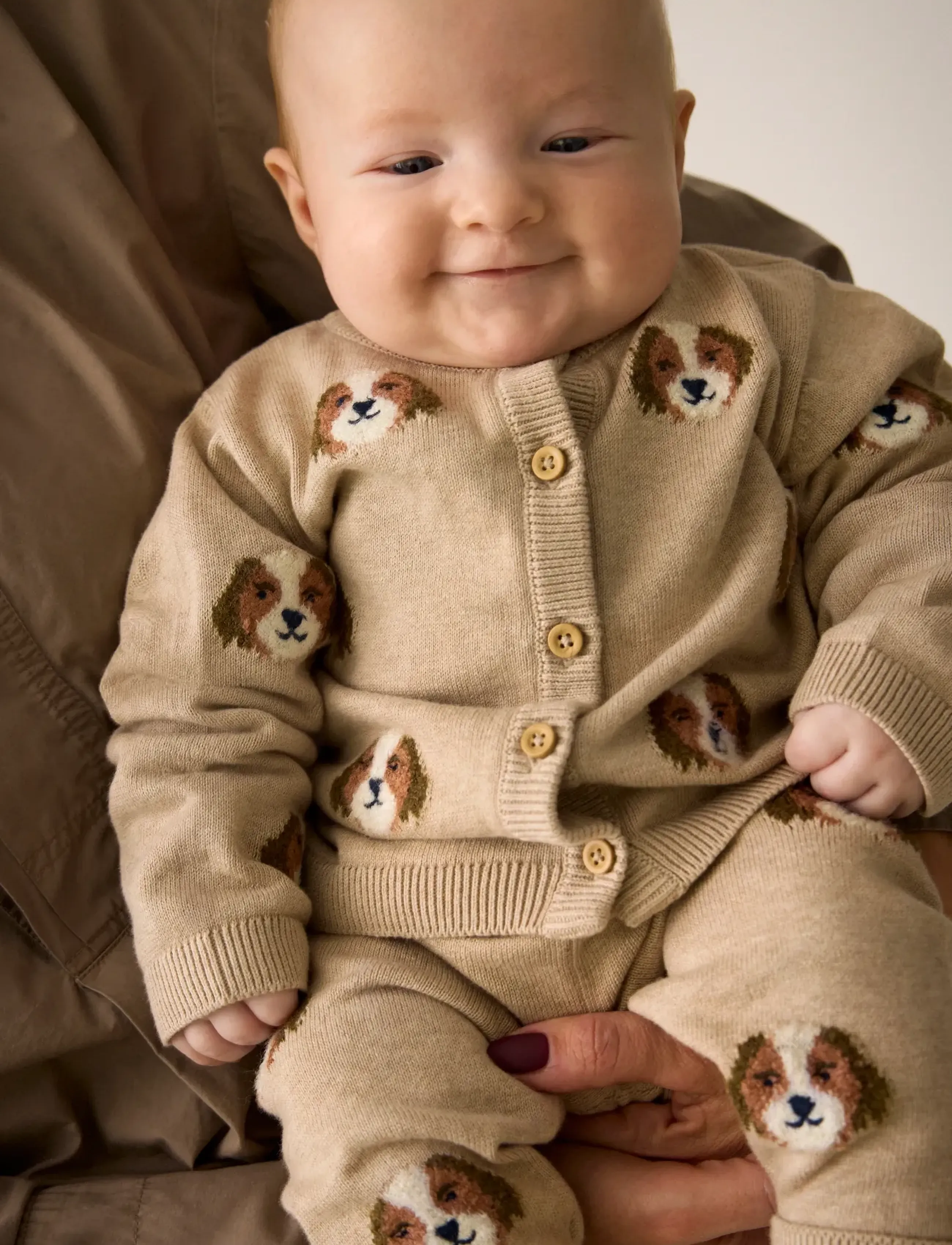 Minymo Pants Knit, Børn, Hunde Print Strik Bukser, Beige, Str: 56