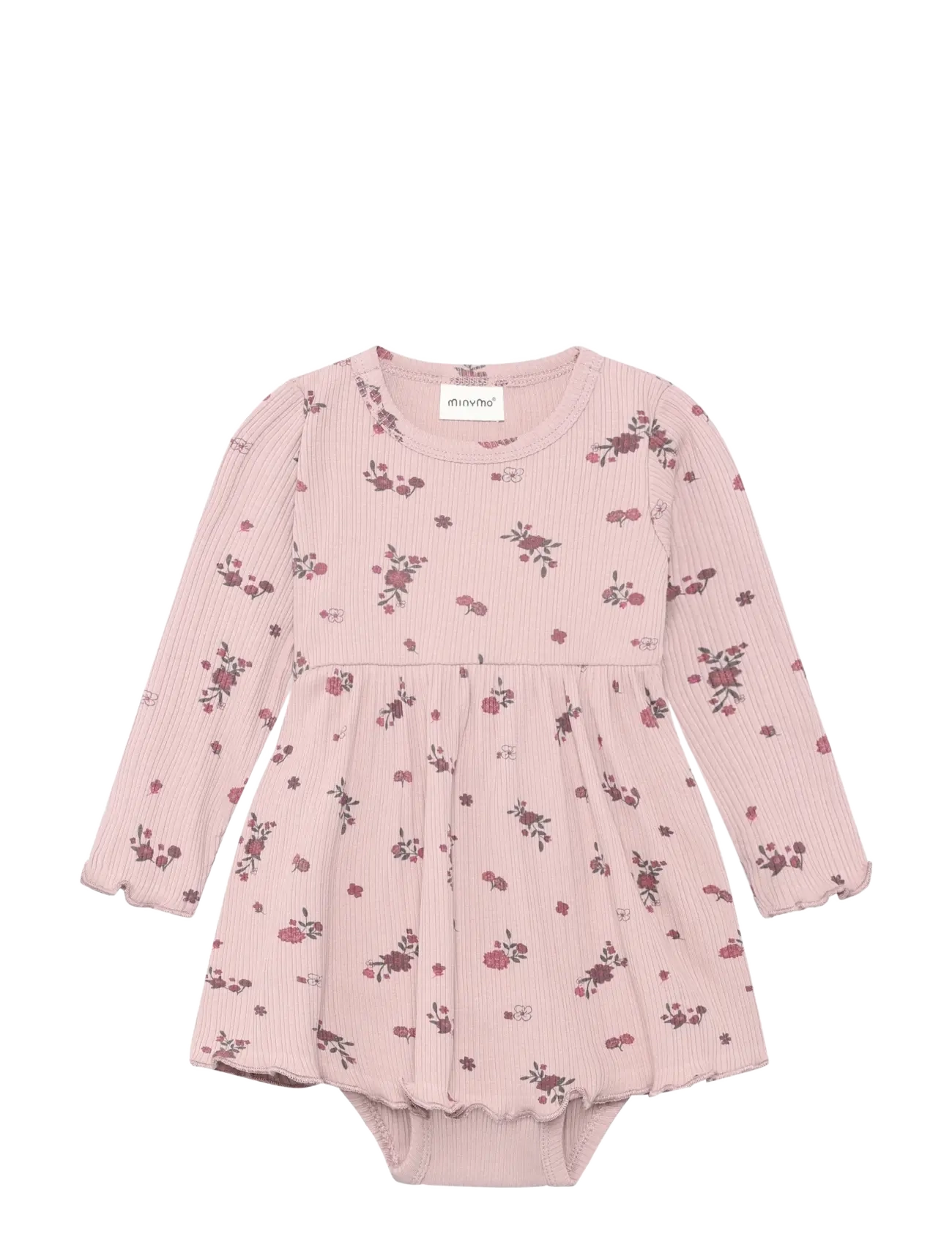 Minymo Body Dress LS AOP Rib - Minymo - FAWN / pink/rose