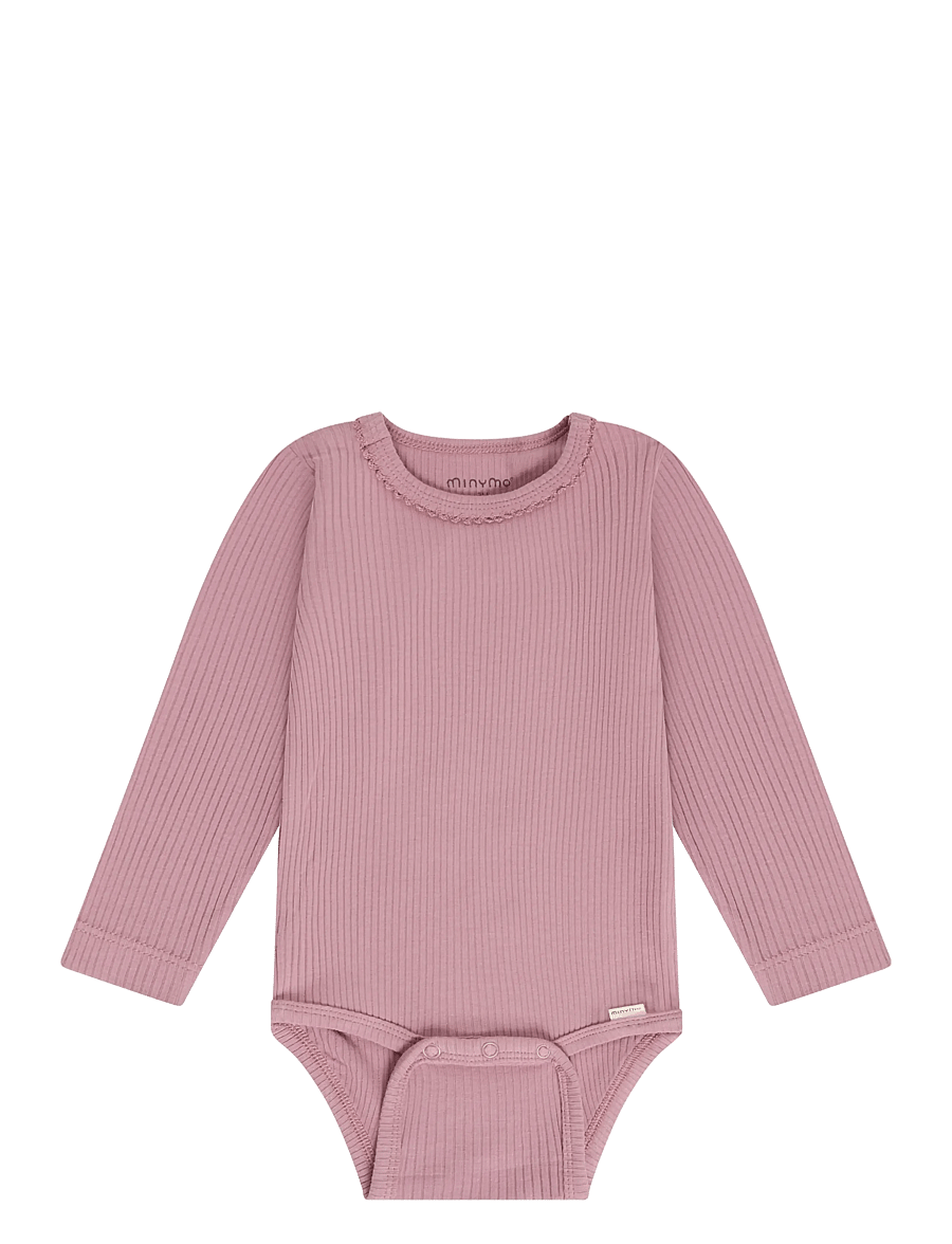 Minymo - Body LS Rib - långärmade bodies - nostalgia rose - 0