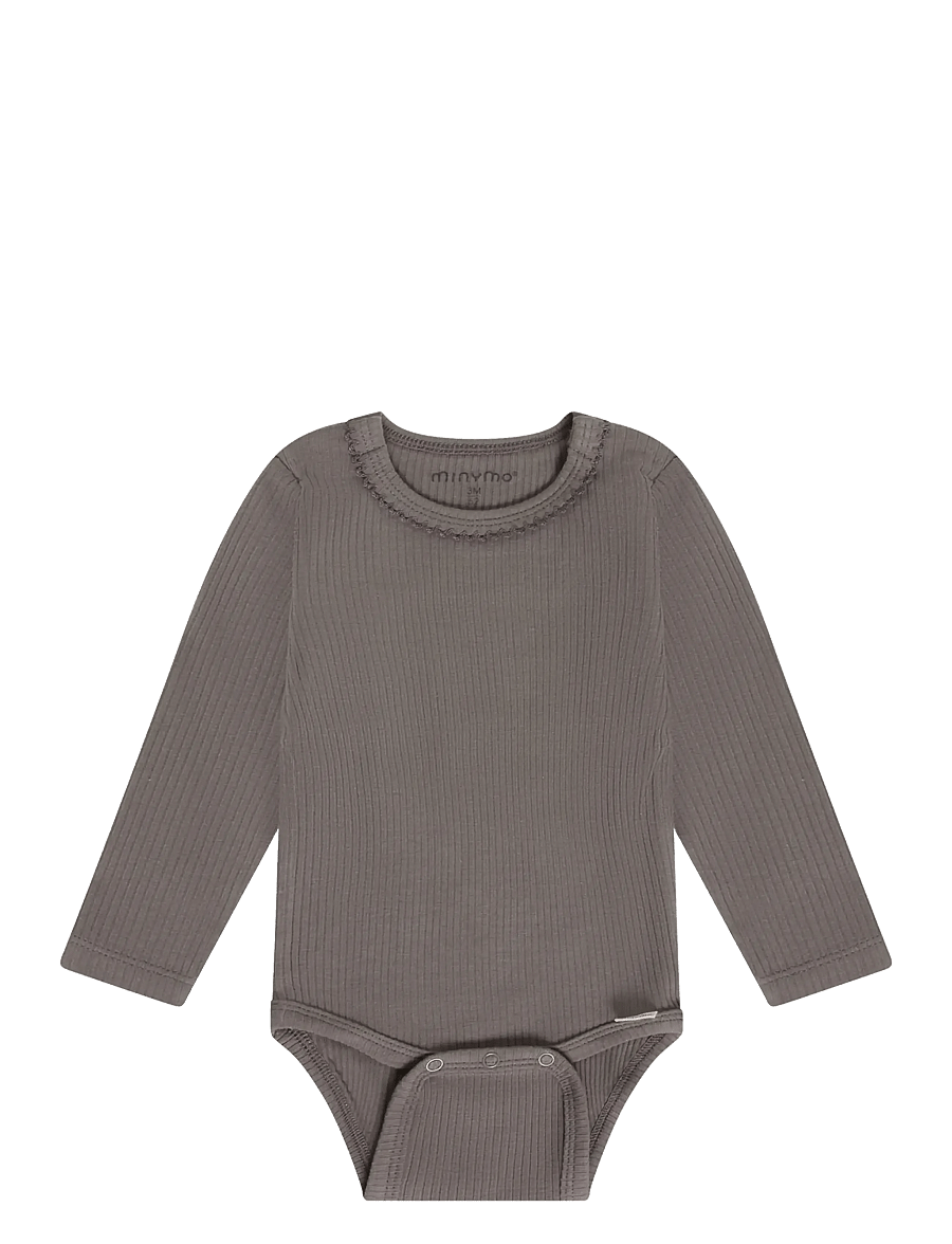Minymo - Body LS Rib - långärmade bodies - plum truffle - 0